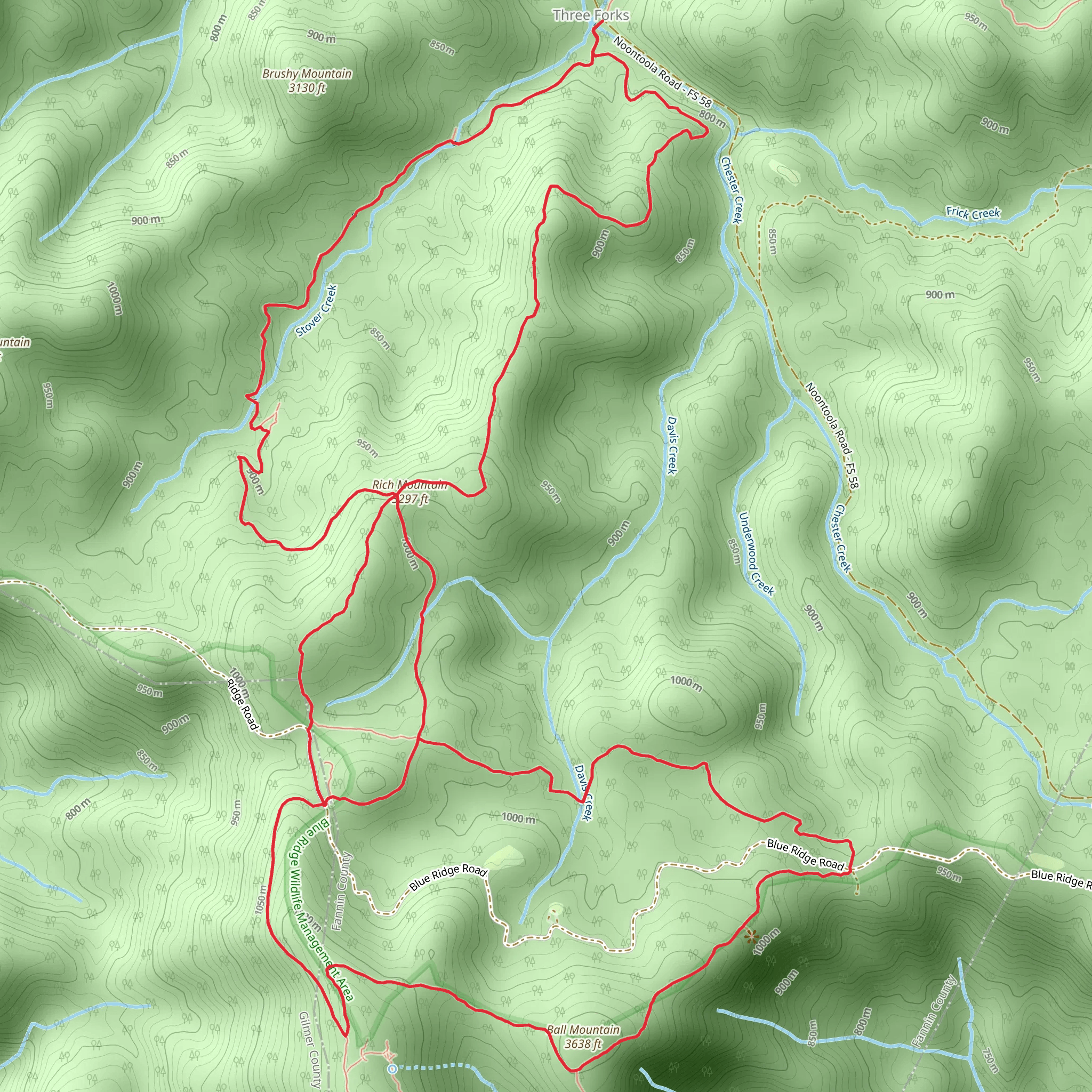 Rich Mountain and Ball Mountain Loop mobile static map