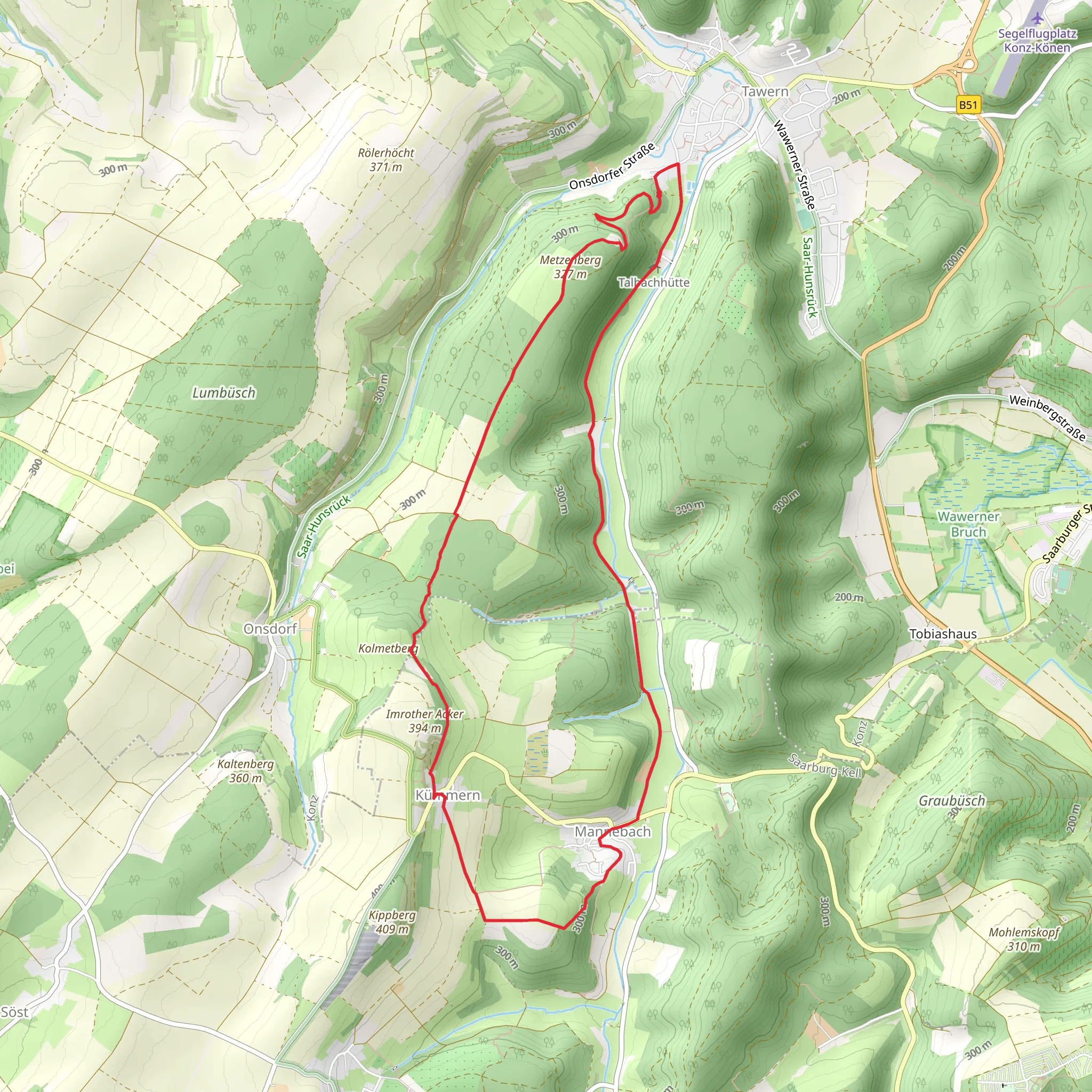 Metzenberg, Imrother Acker and Mannebach Muhle Loop mobile static map