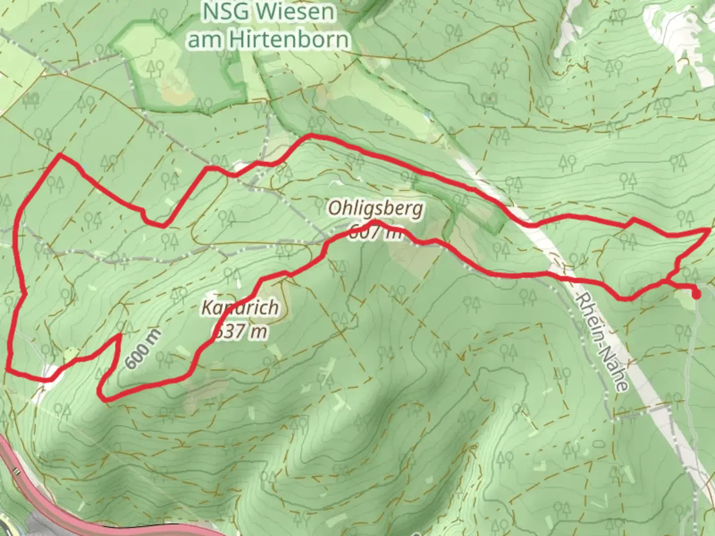 An image depicting the trail Ohligsberg via Soonwaldsteig and its surrounding area.