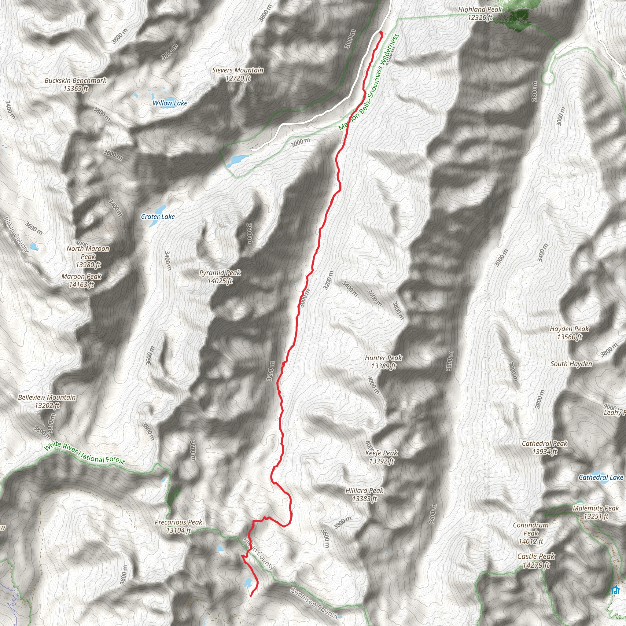 East Maroon Trail to Copper Basin mobile static map