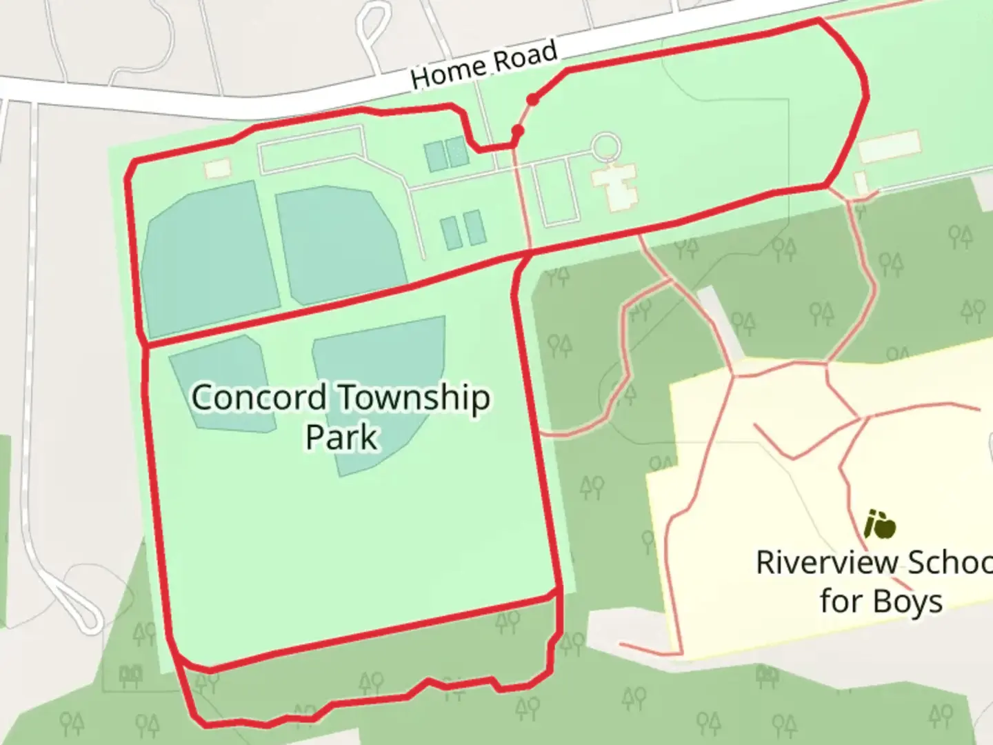 An image depicting the trail Concord Township Park Loop and its surrounding area.