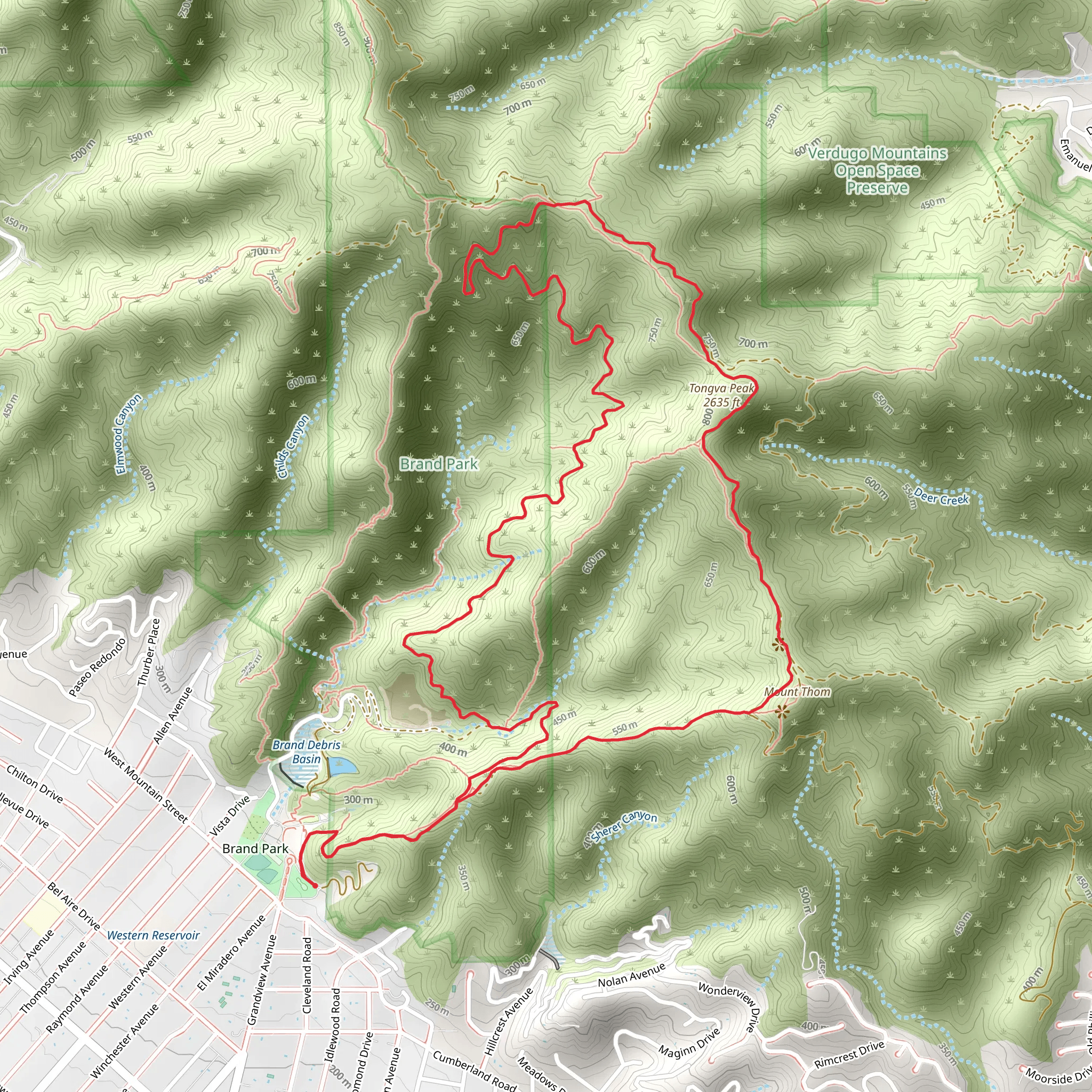 Loop around Tongva Peak mobile static map