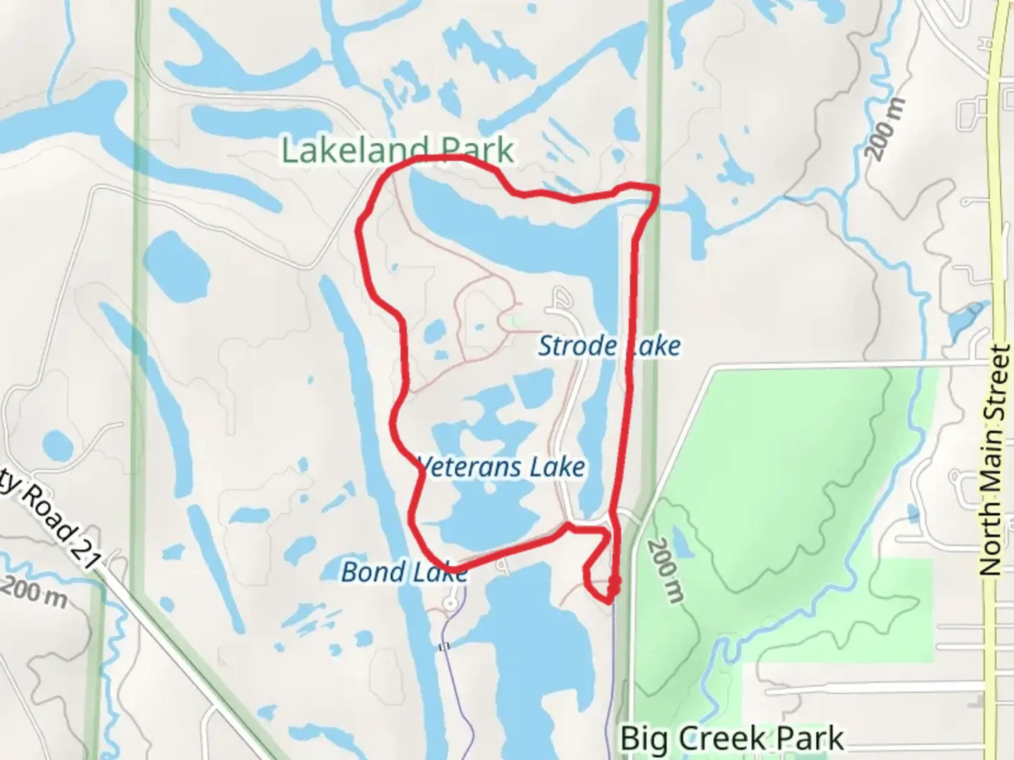 An image depicting the trail Veterans Lake and Strode Lake Loop and its surrounding area.