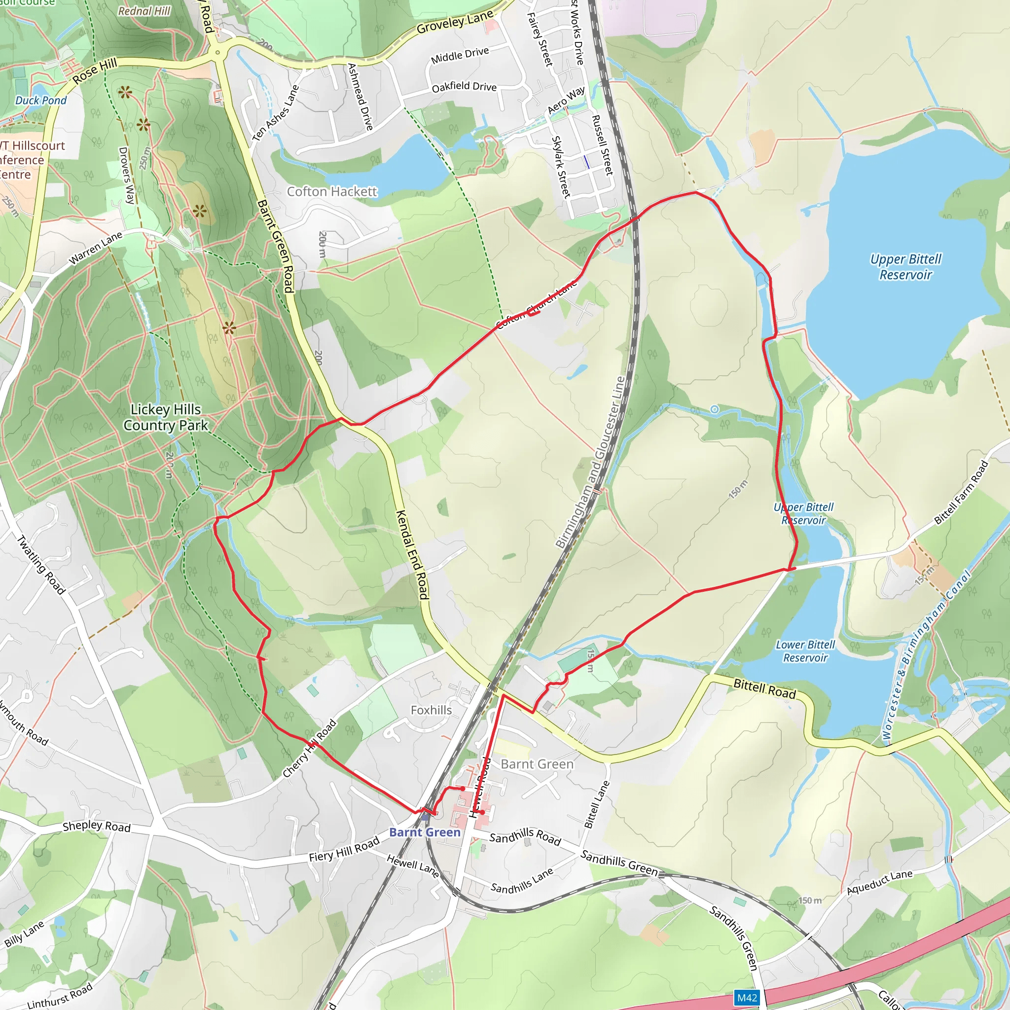 Barnt Green woods, water and field mobile static map