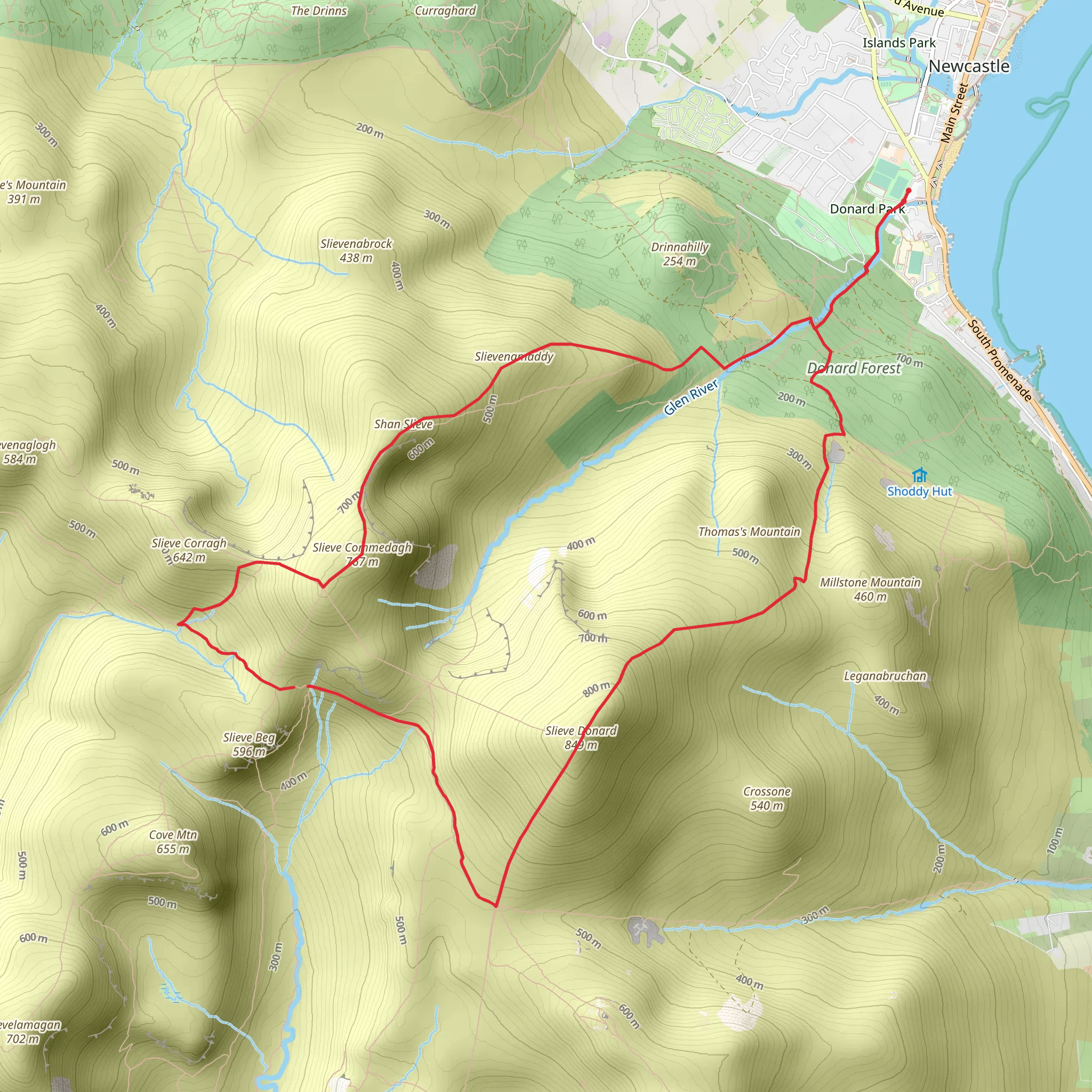 Slieve Donard and Slieve Commedagh Loop from Newcastle mobile static map