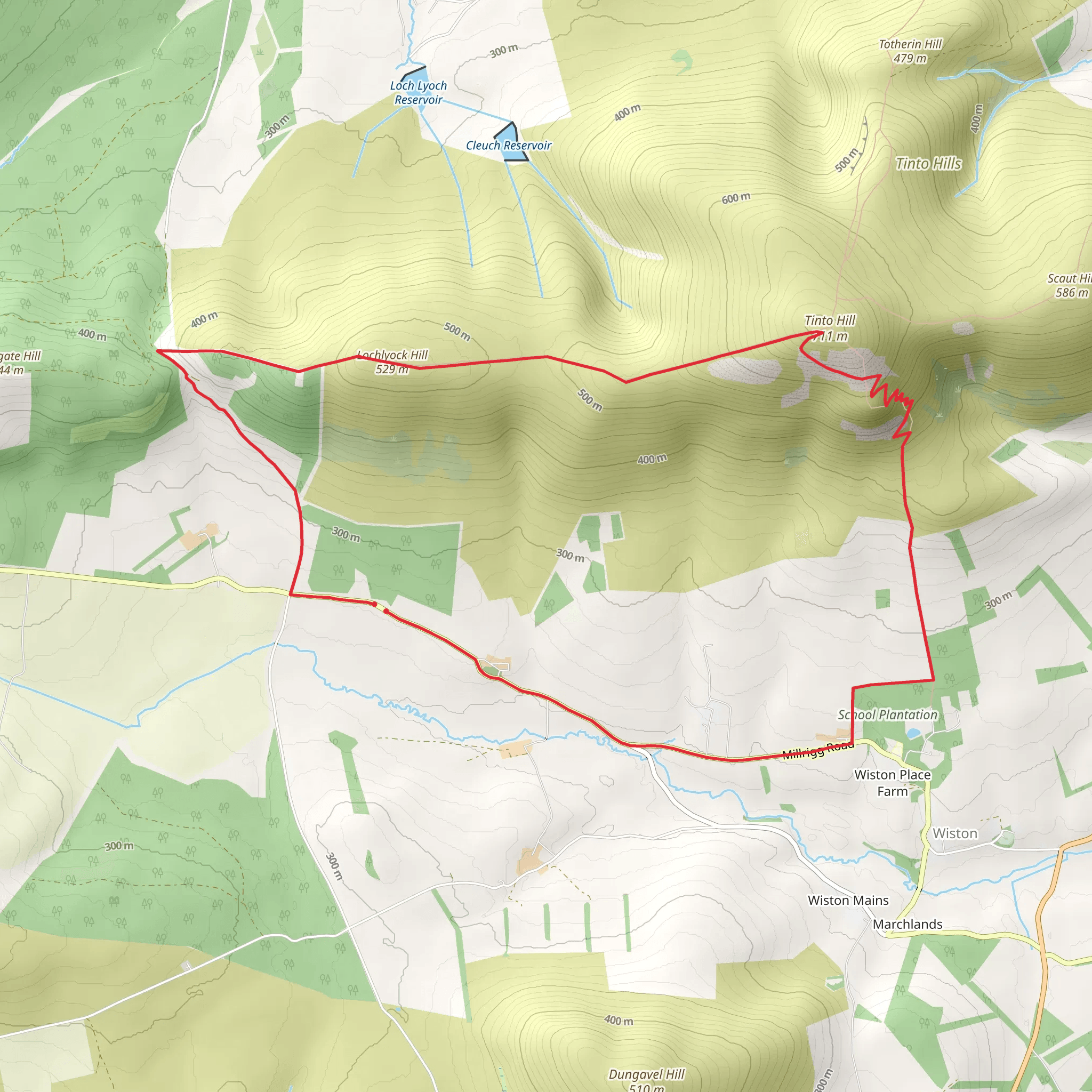 Tinto Hill and Lochlyoch Hill Loop mobile static map