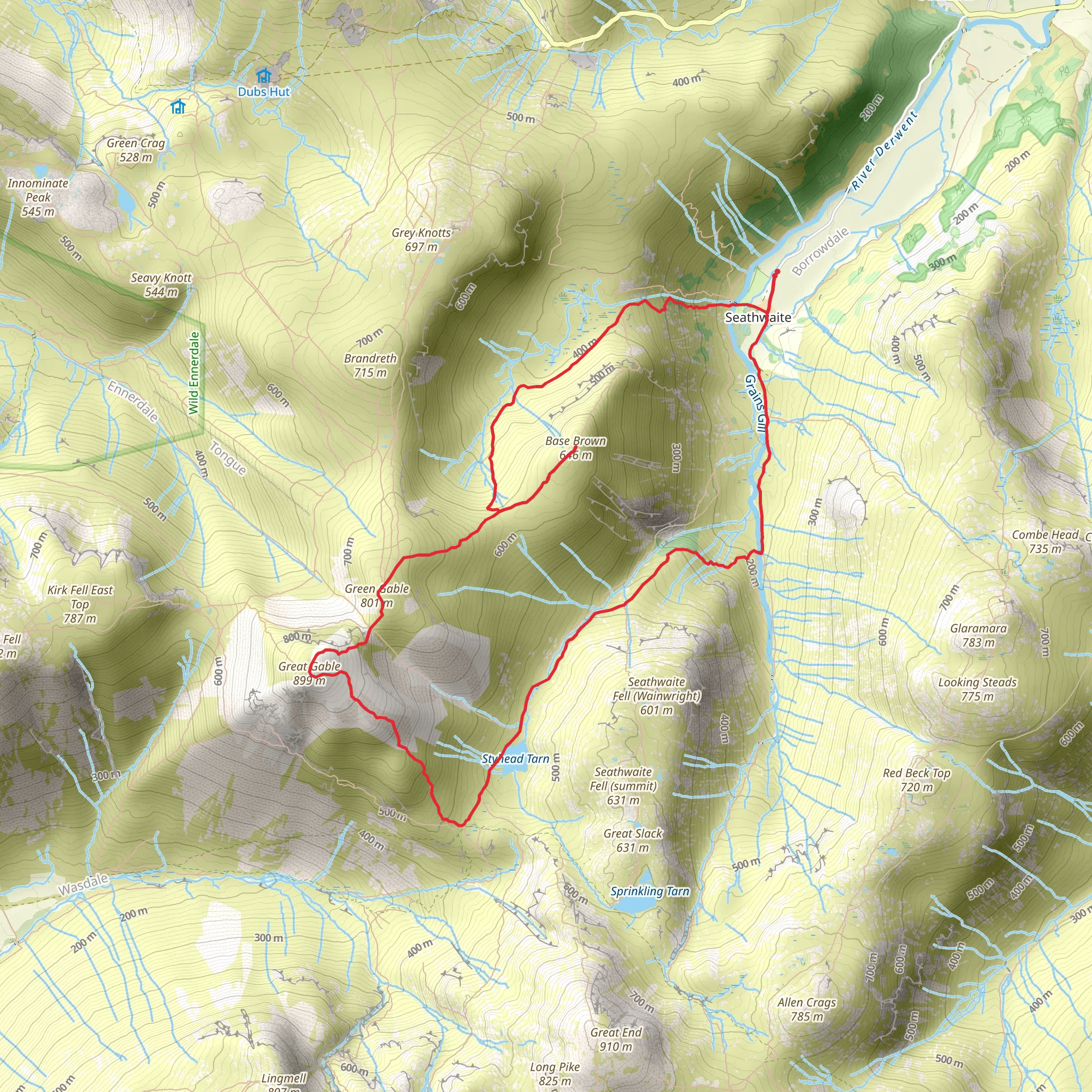 Base Brown, Styhead Tarn and Great Gable Loop mobile static map