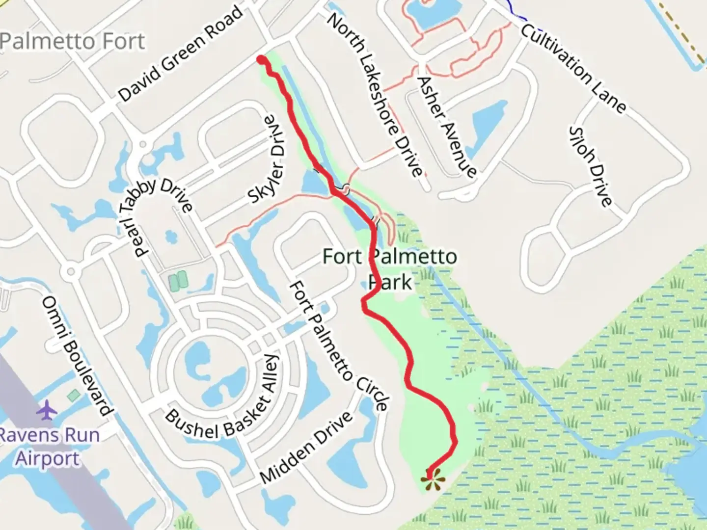 An image depicting the trail Walk to Palmetto Fort and its surrounding area.