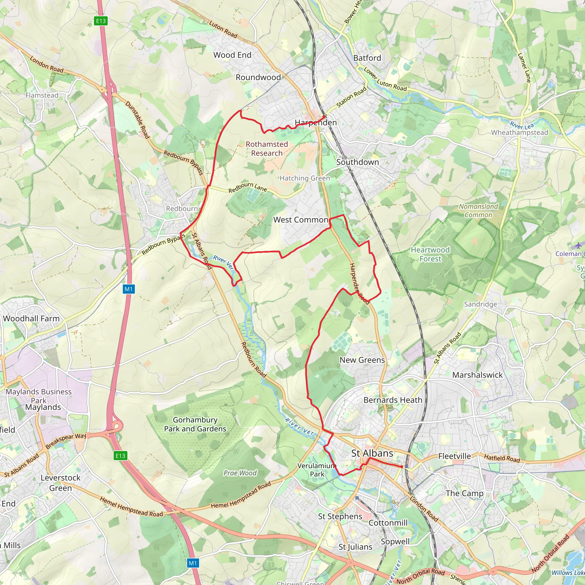 Harpenden to St Albans via Redbournbury Watermill mobile static map