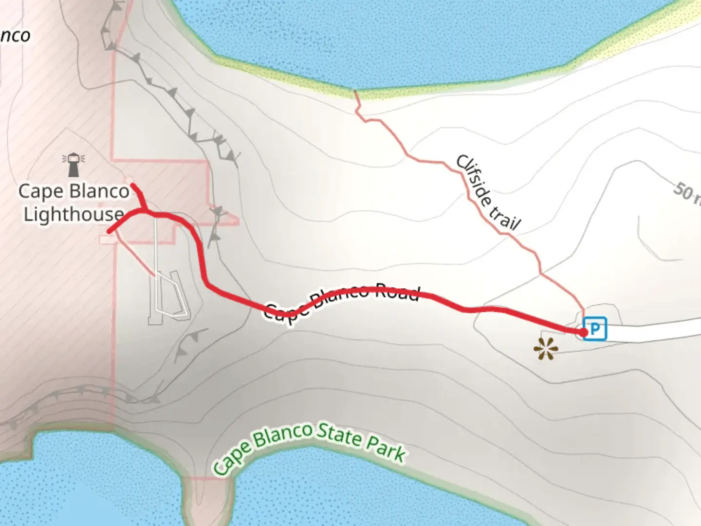 An image depicting the trail Cape Blanco Lighthouse and its surrounding area.