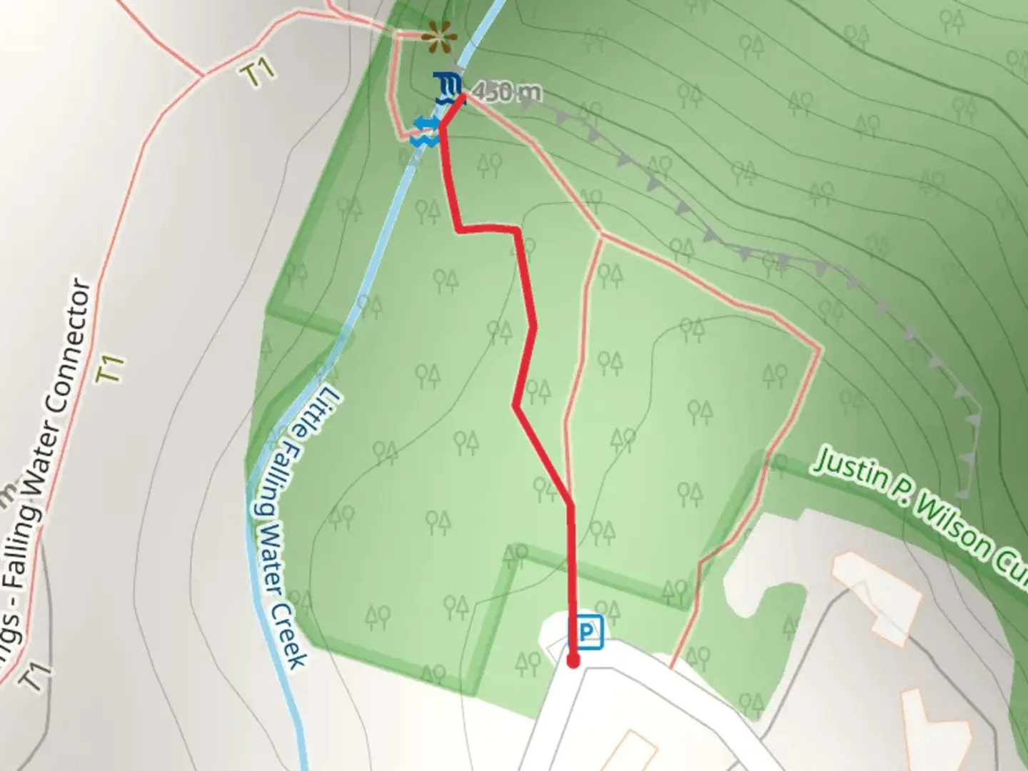 An image depicting the trail Little Falling Water Creek and its surrounding area.