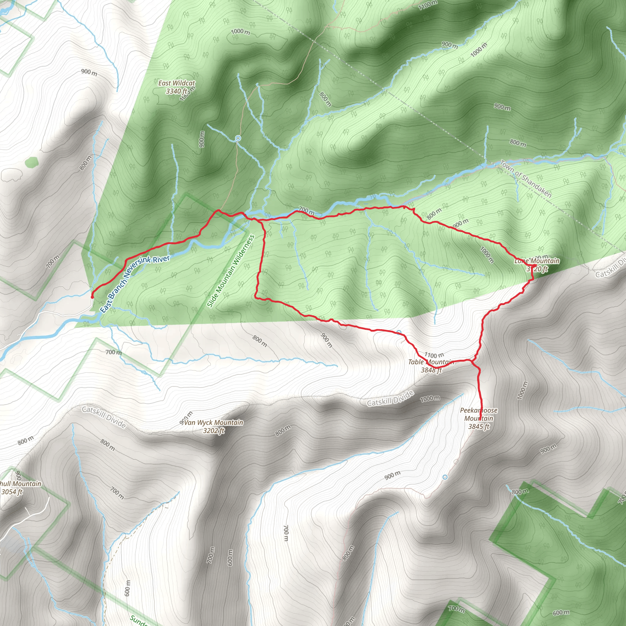 Lone , Peekamoose and Table Mountain Loop Trail mobile static map
