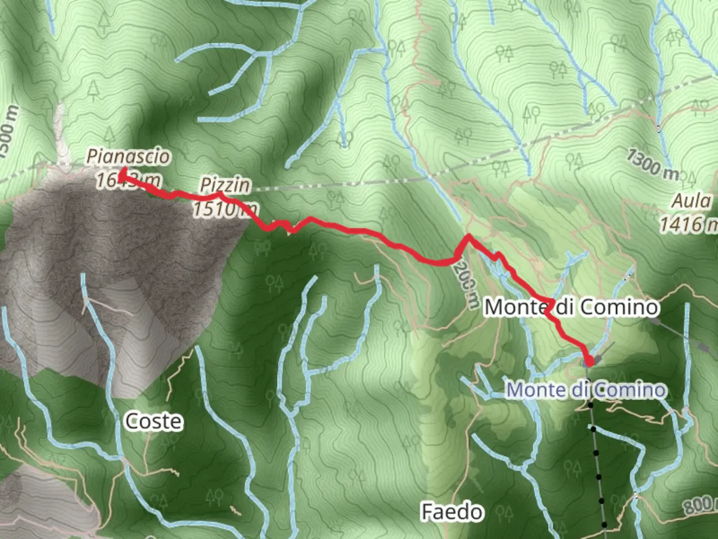 An image depicting the trail Monte di Comino - Pianascio and its surrounding area.