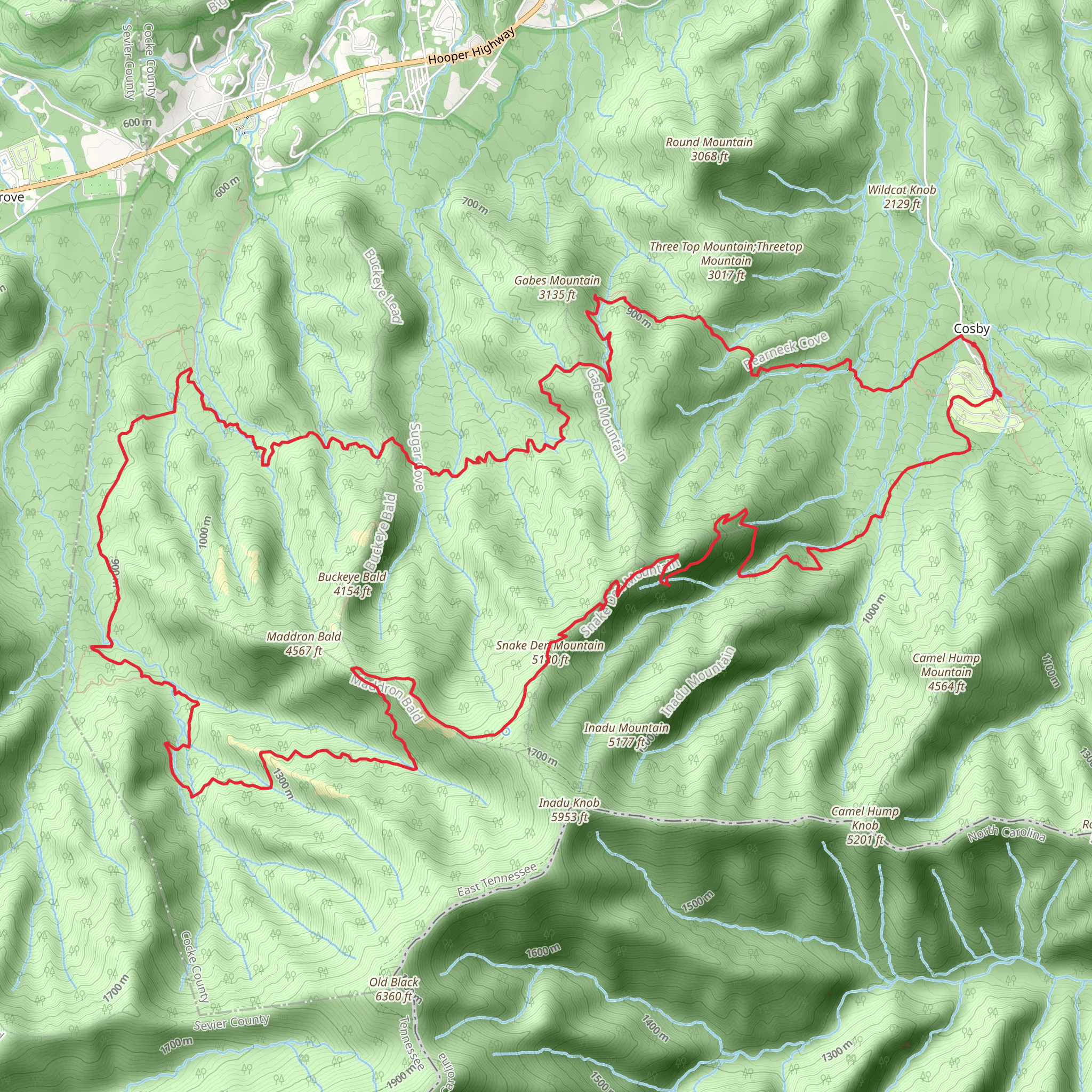 Gabes Mountain Trail, Maddron Bald Trail and Snake Den Mountain Loop mobile static map
