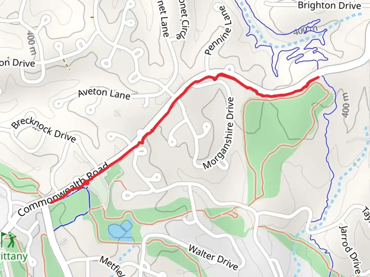 An image depicting the trail Mulligan Out and Back and its surrounding area.