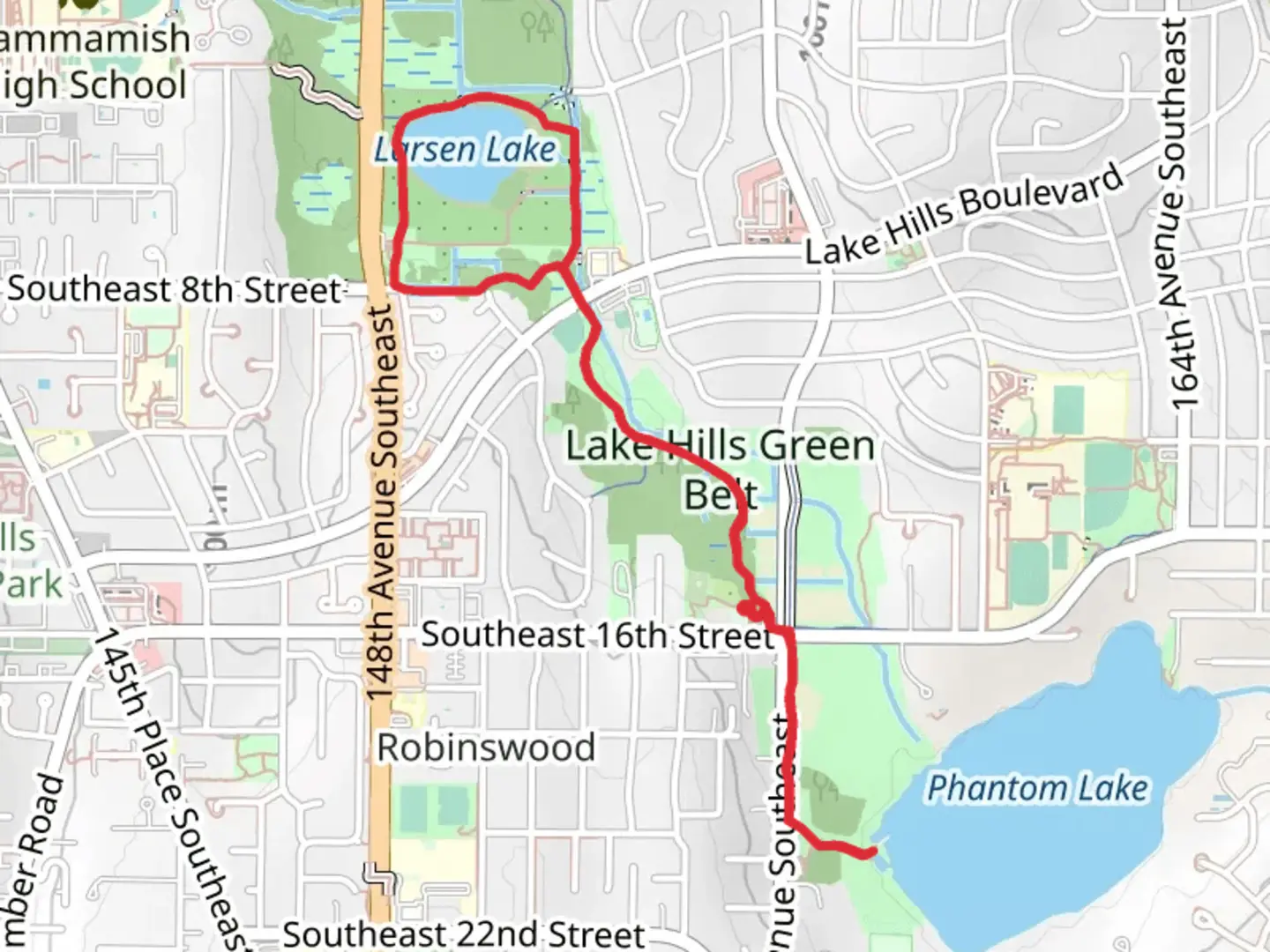 An image depicting the trail Lake to Lake Trail and Lake Hills Trail and its surrounding area.