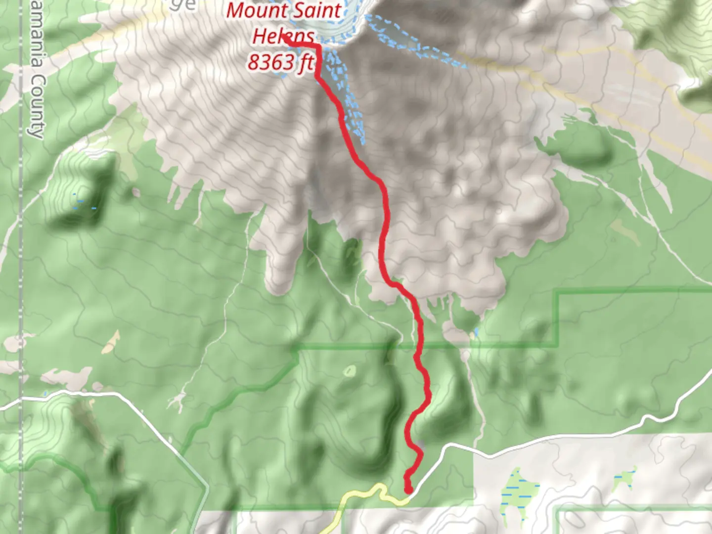 An image depicting the trail Mount Saint Helens via Worm Flows Climbing Route and its surrounding area.