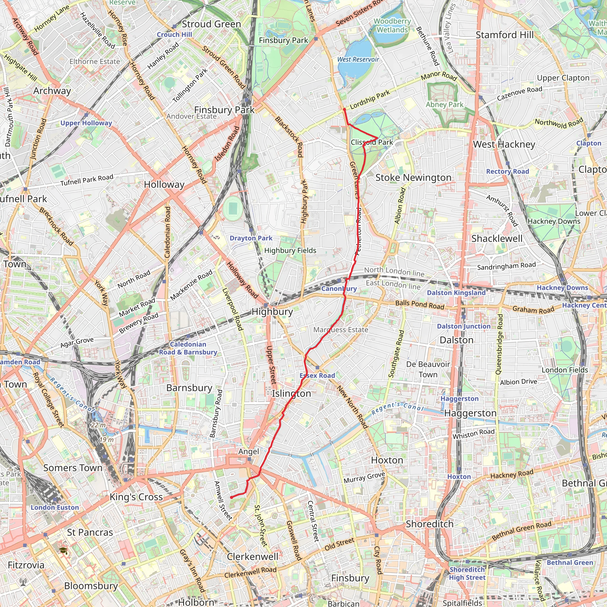 Stoke Newington to King's Cross Walk mobile static map