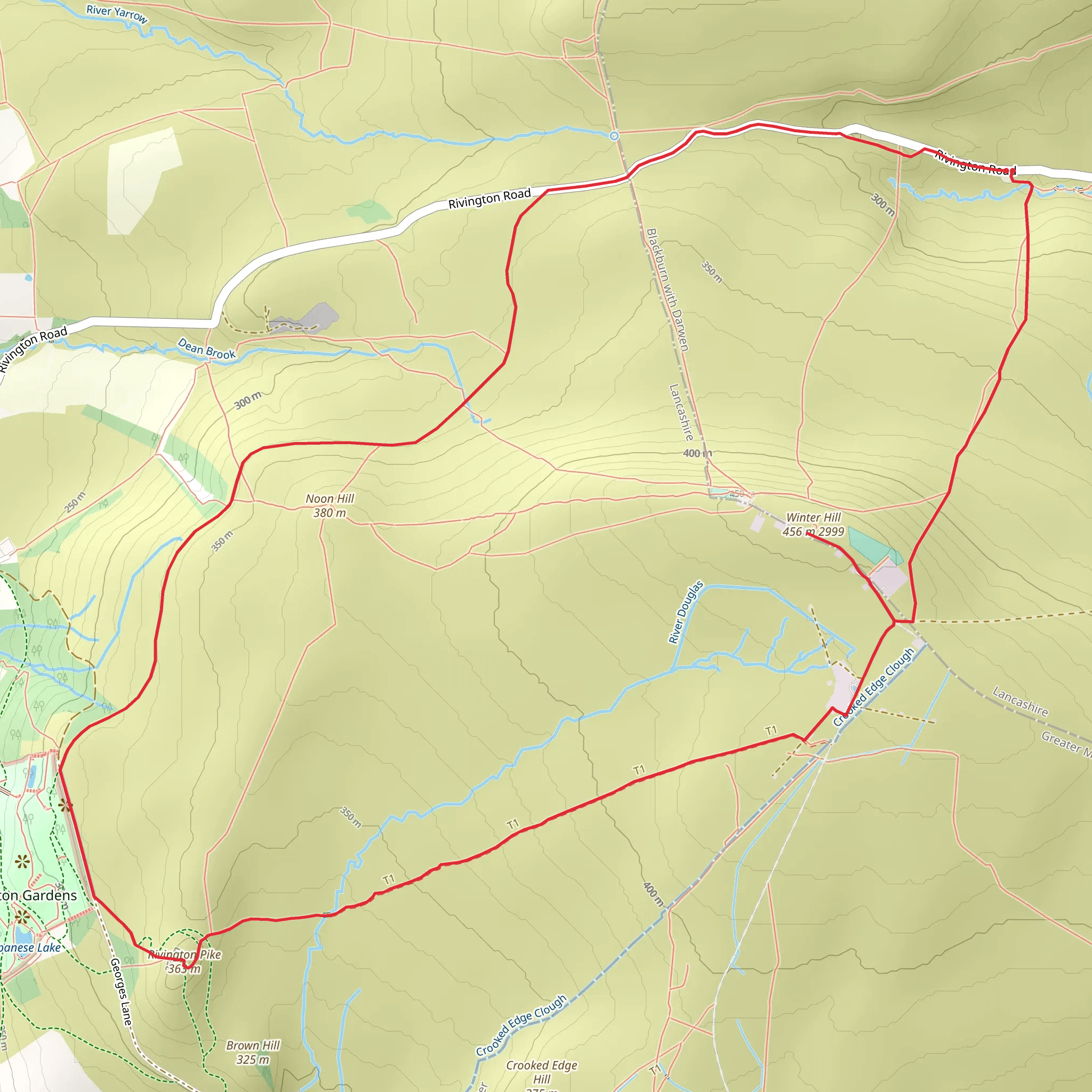 Pigeon Tower, Rivington Pike and Winter Hill Loop mobile static map