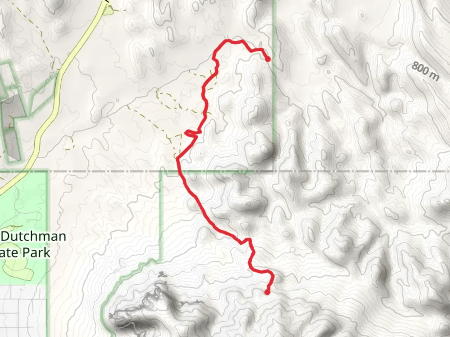 An image depicting the trail Massacre Falls via Dutchman Trail and its surrounding area.