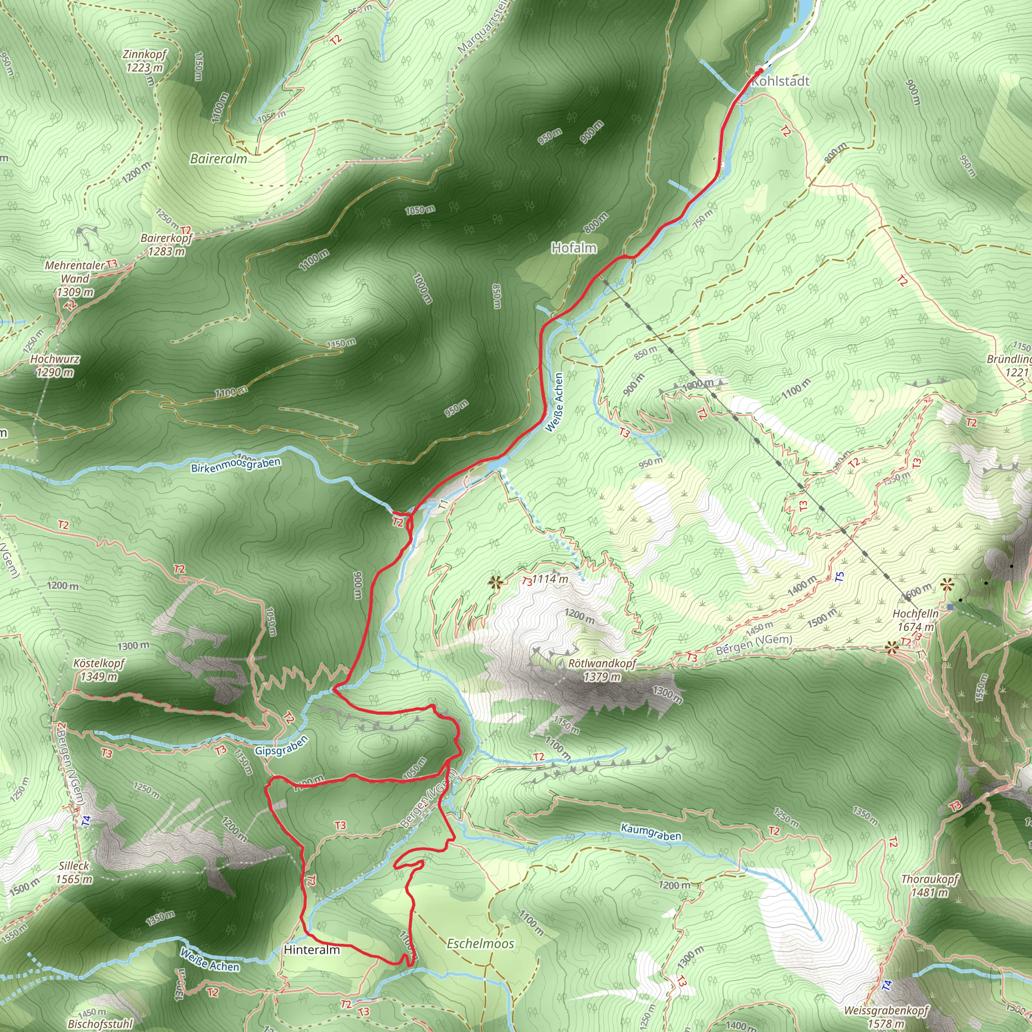 Wasserwandl Wasserfall and Hinteralm Loop via Wanderweg 56 - Hochfelln mobile static map