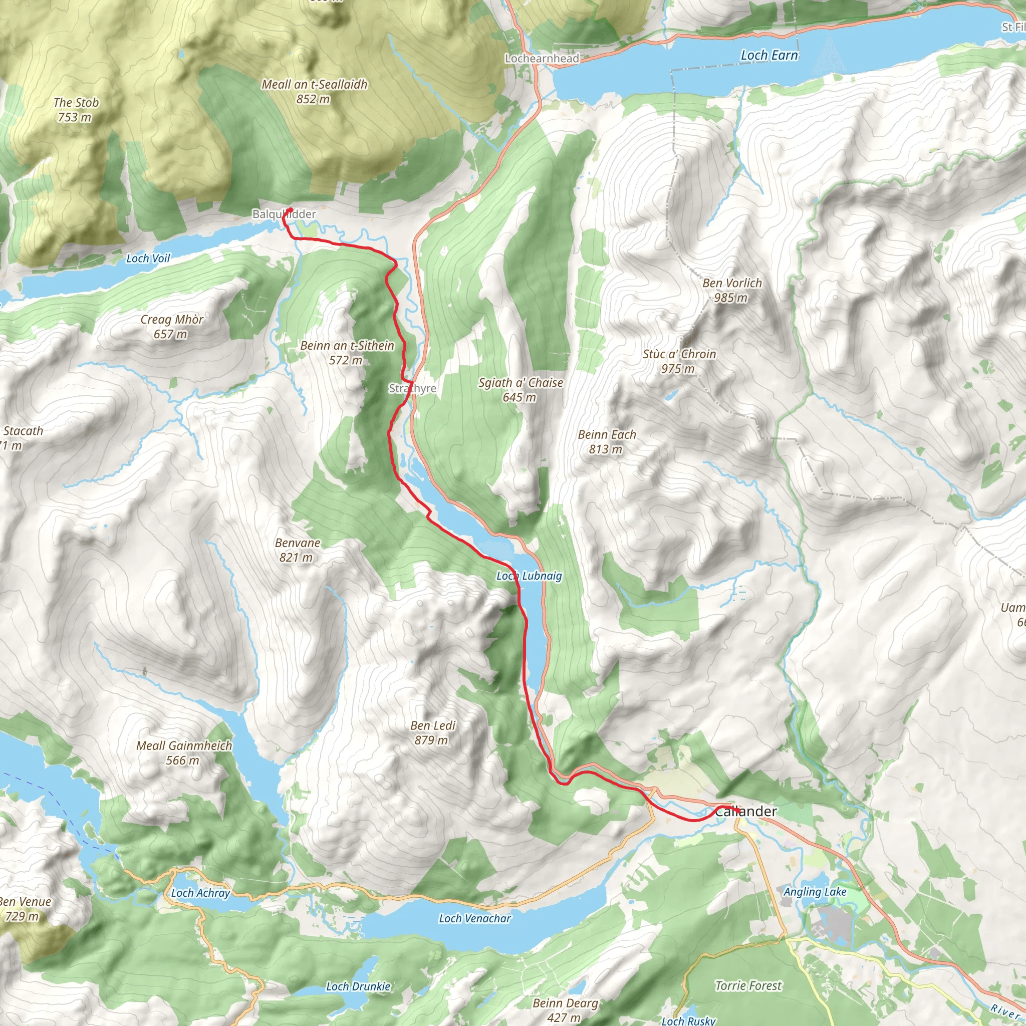 Callander to Balquidder along the Rob Roy way mobile static map