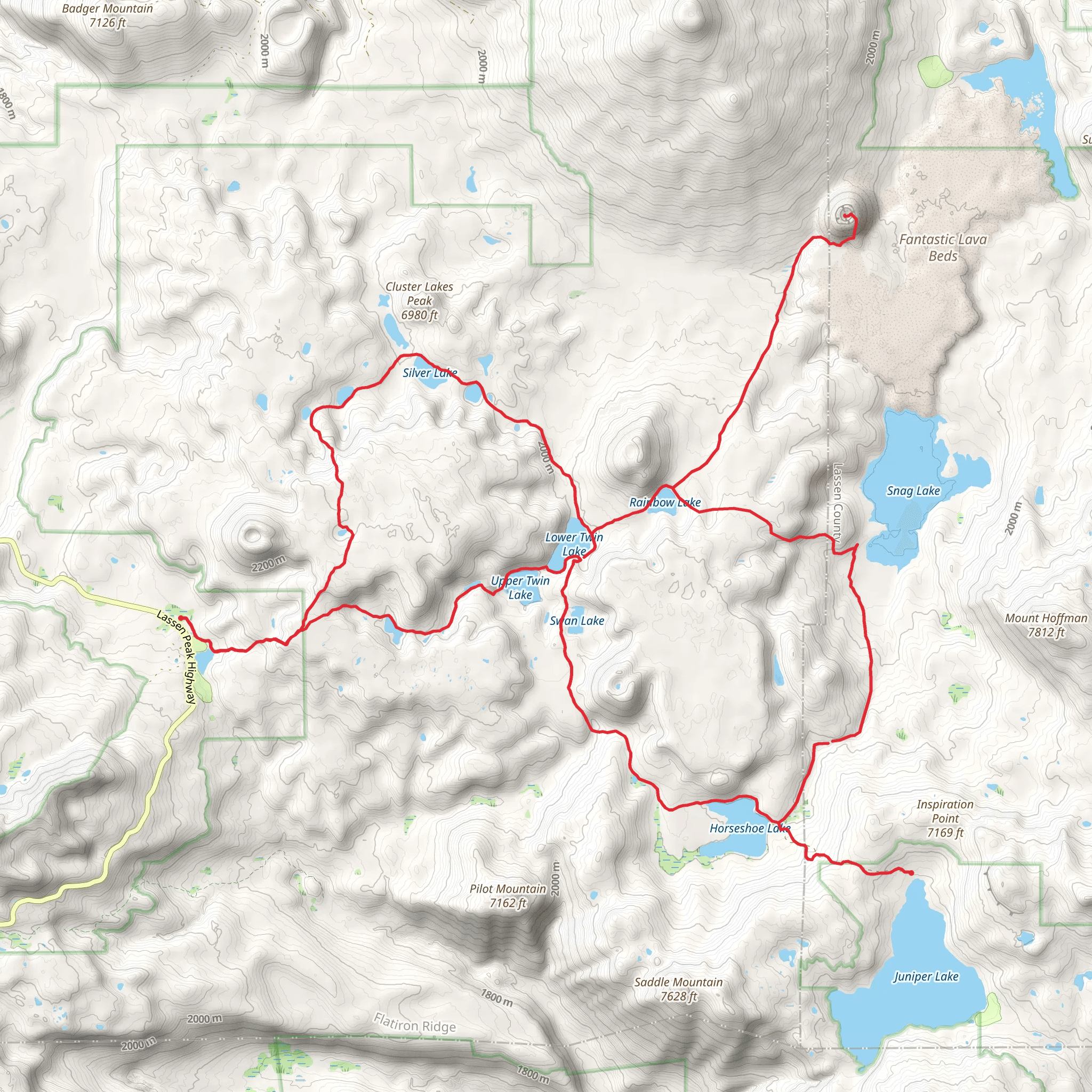 Lassen Volcanic National Park Lakes Loop mobile static map