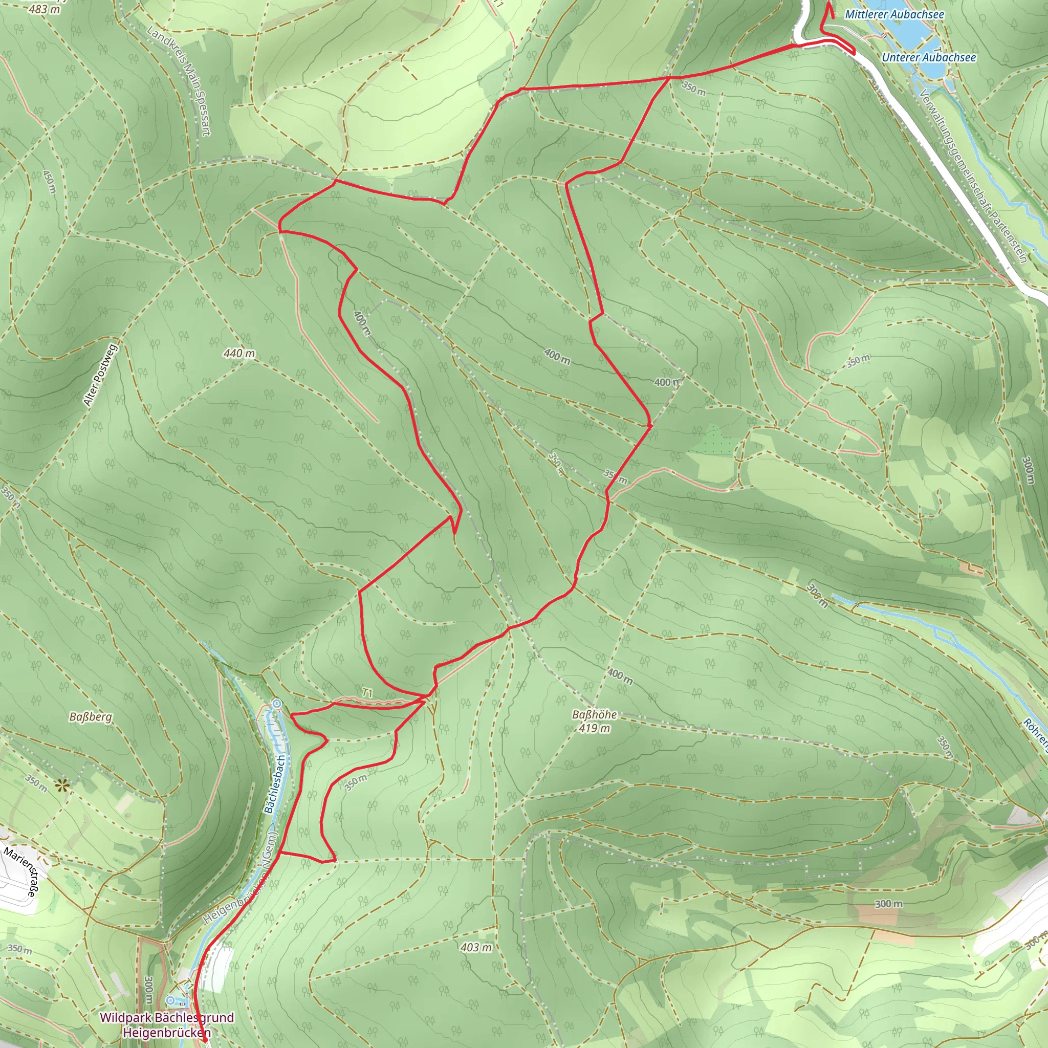 Baßberg, Mittlerer Aubachsee and Heinrichsthaler Forst Loop mobile static map