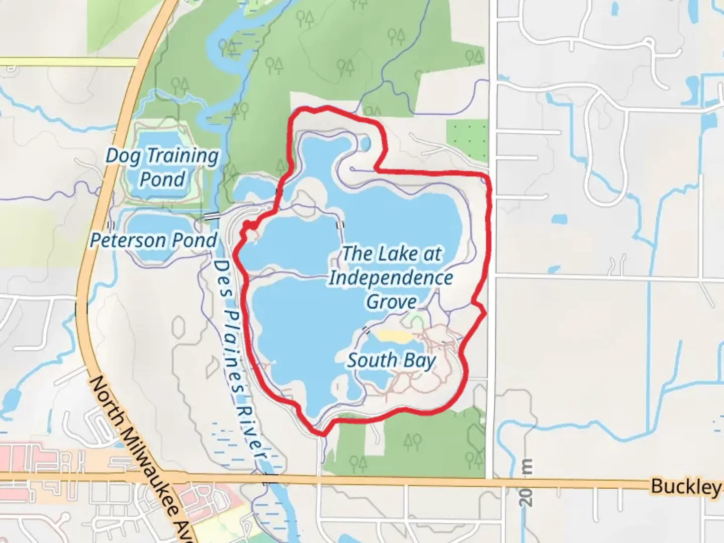 An image depicting the trail Independence Grove Access Road Loop and its surrounding area.