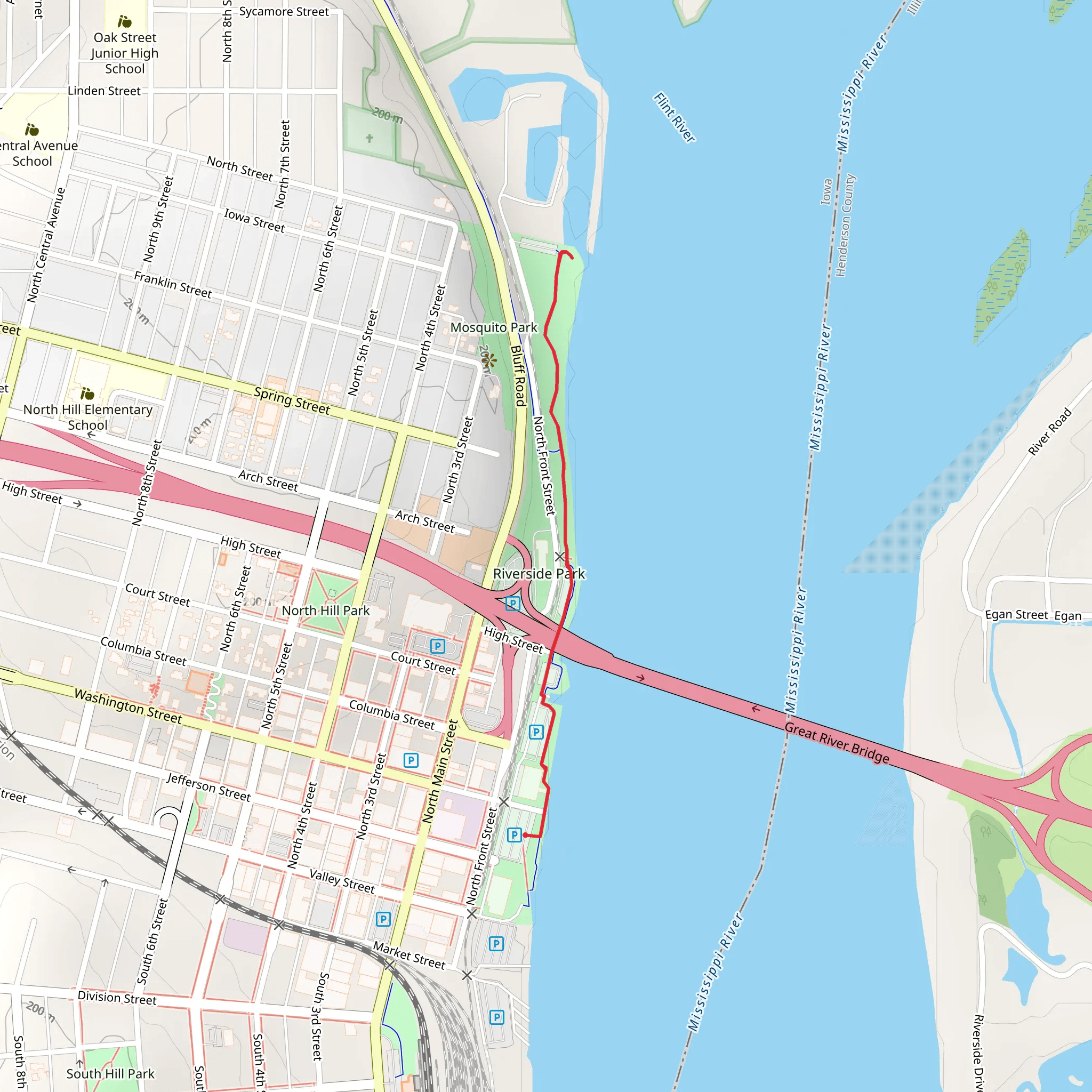 Walk to Riverside Park mobile static map