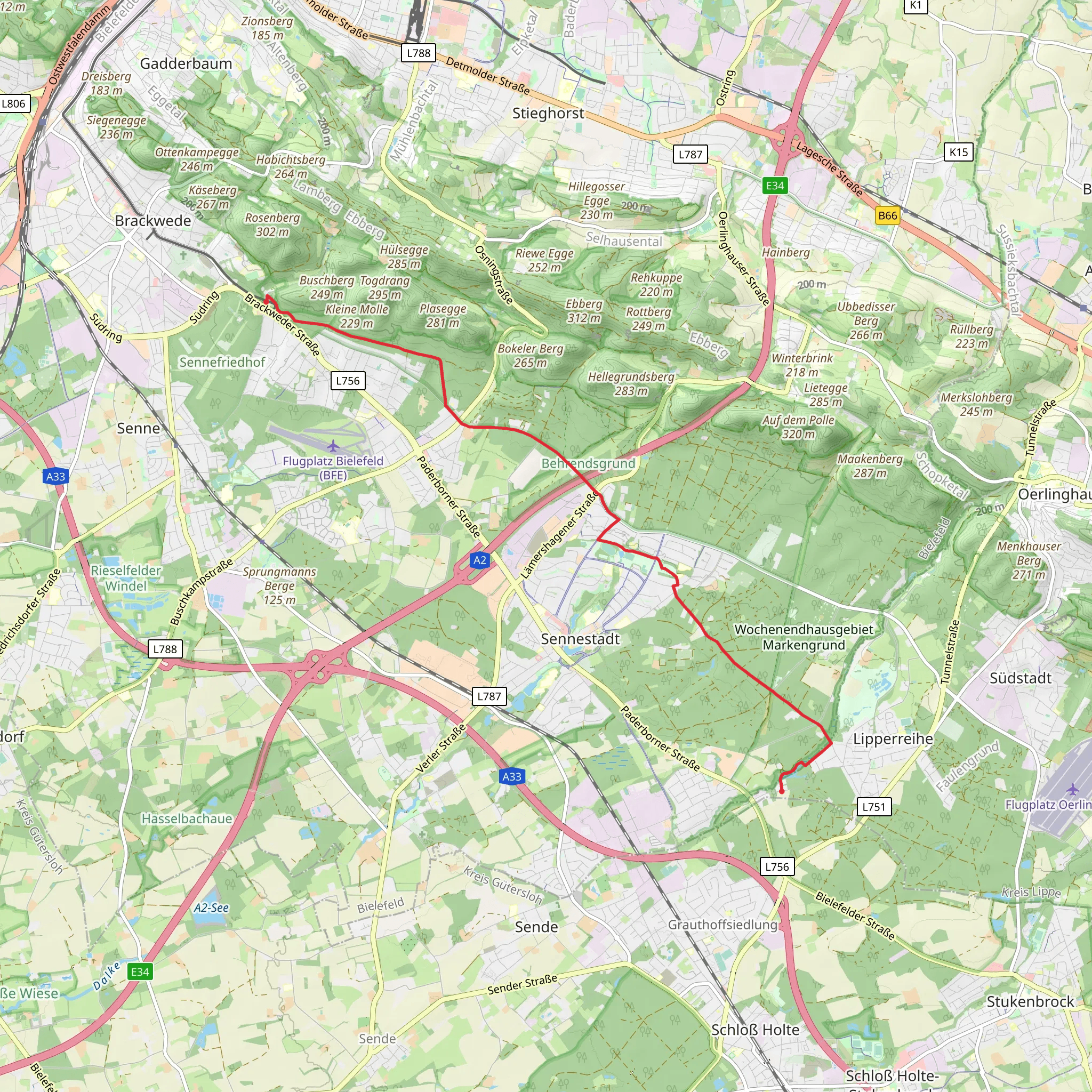 Senne to Lipperreihe via Dalbker Teich and Rundweg Sennestadt mobile static map