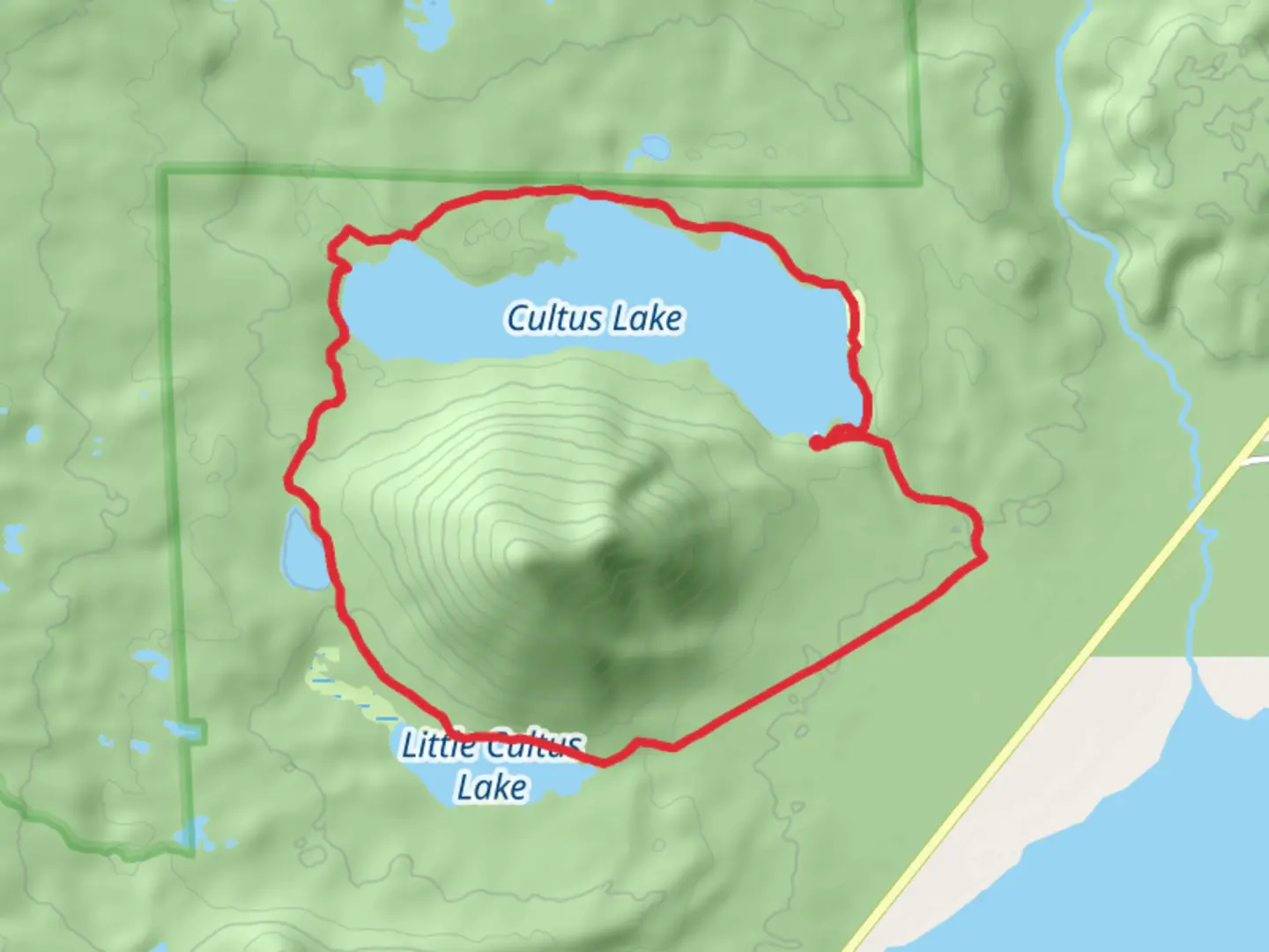 An image depicting the trail Cultus Lake and Deer Lake Loop Trail and its surrounding area.