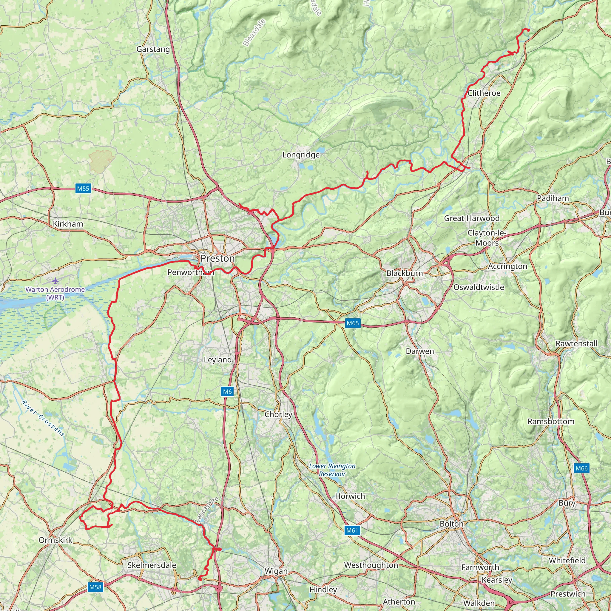 Upholland to Sawley Abbey Walk mobile static map