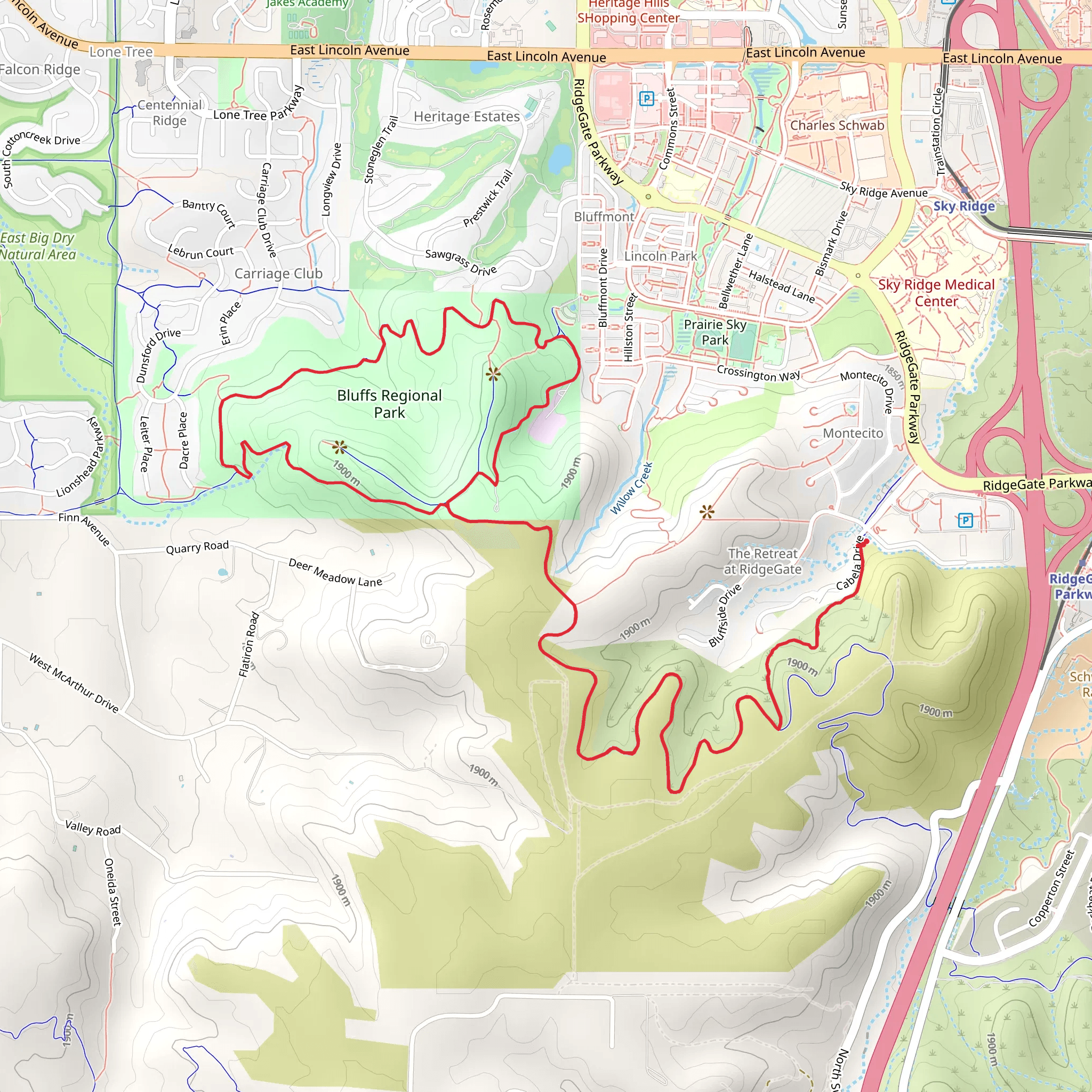 Bluffs Regional Park Loop via East-West Regional Trail mobile static map