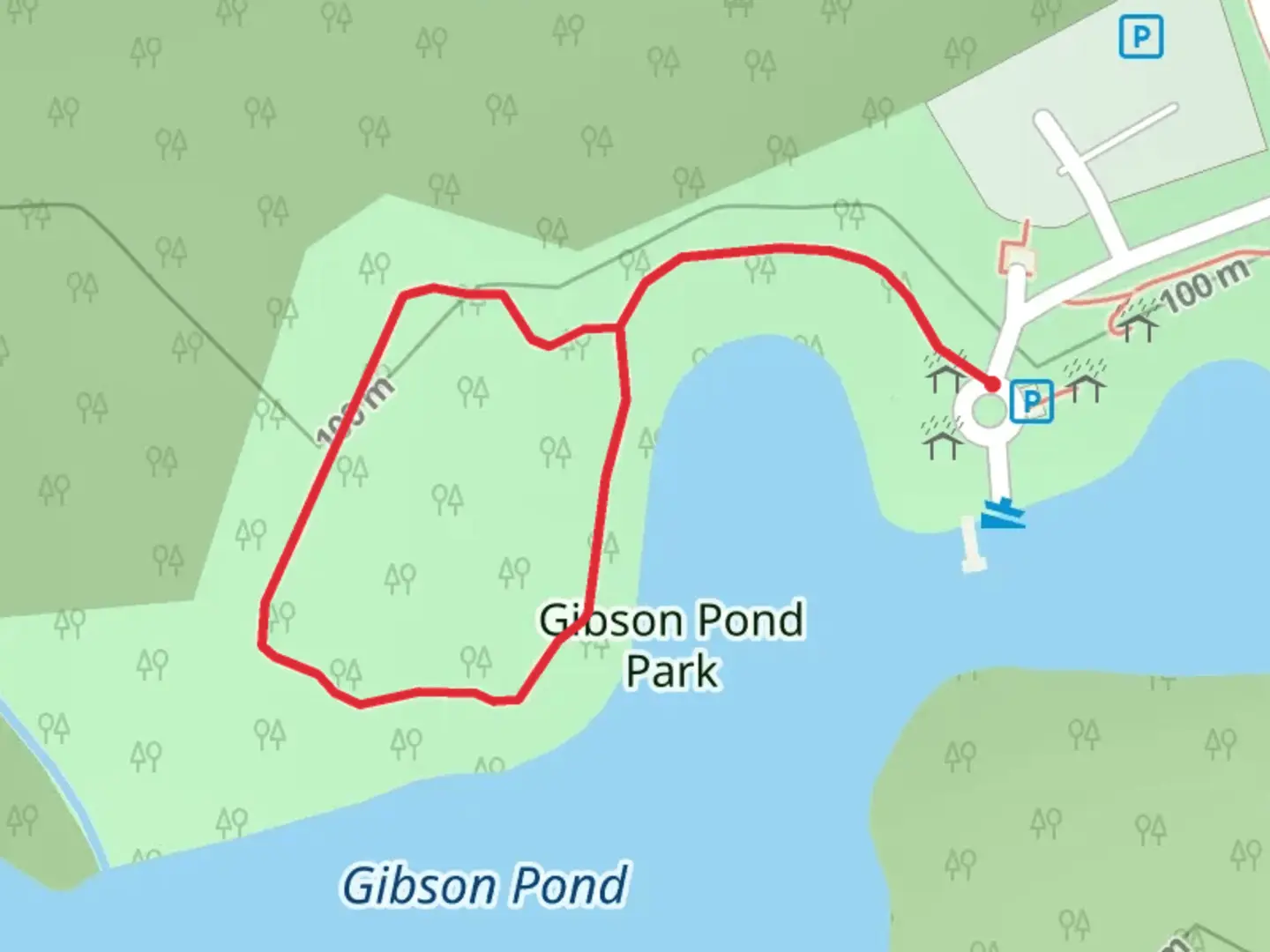 An image depicting the trail Gibson Pond Park Loop and its surrounding area.
