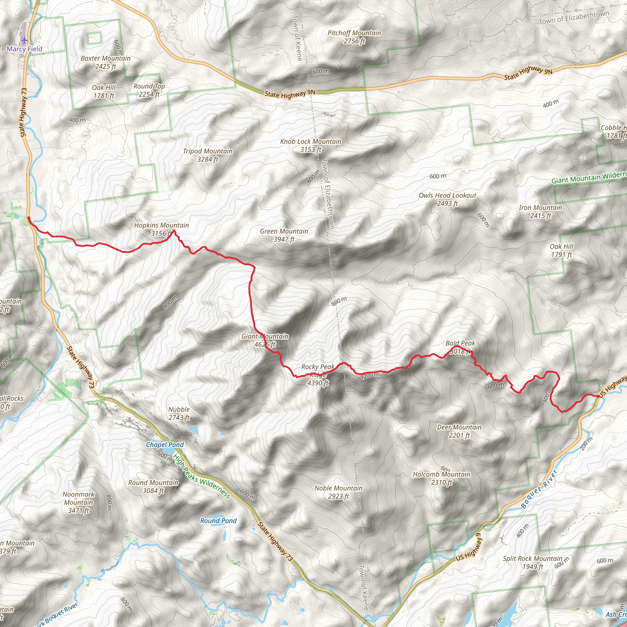 Bald Peak to Hopkins Mountain via East Trail mobile static map