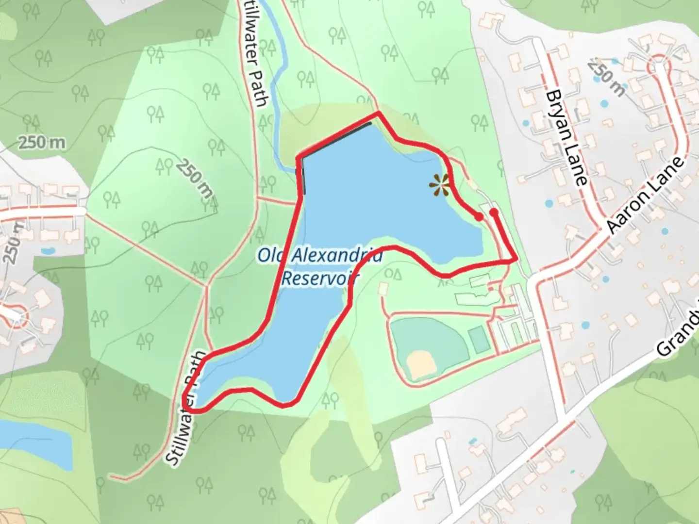 An image depicting the trail Old Alexandria Reservoir Loop and its surrounding area.
