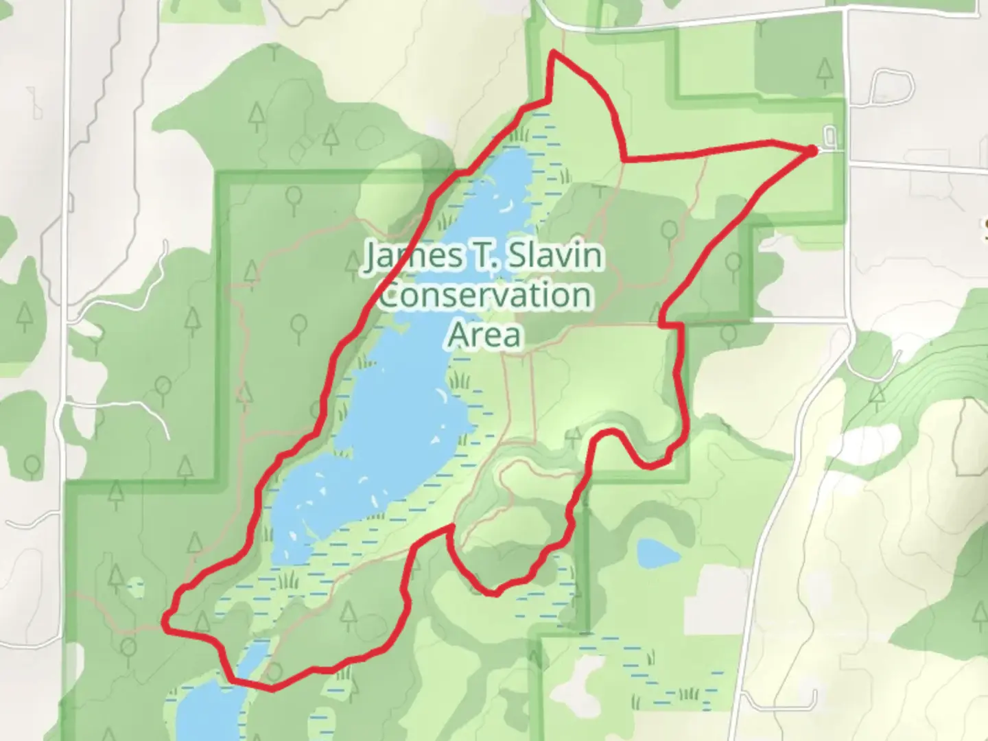 An image depicting the trail James T Slavin Conservation Area Loop and its surrounding area.