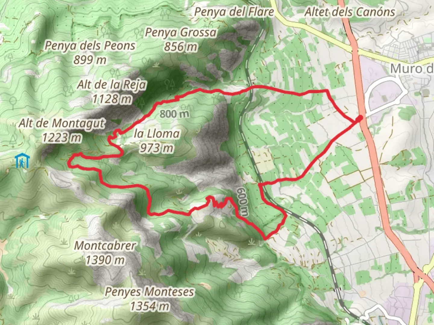 An image depicting the trail Muro d'Alcoi - Racó Llobet- Muro d'Alcoi PR CV 056 and its surrounding area.