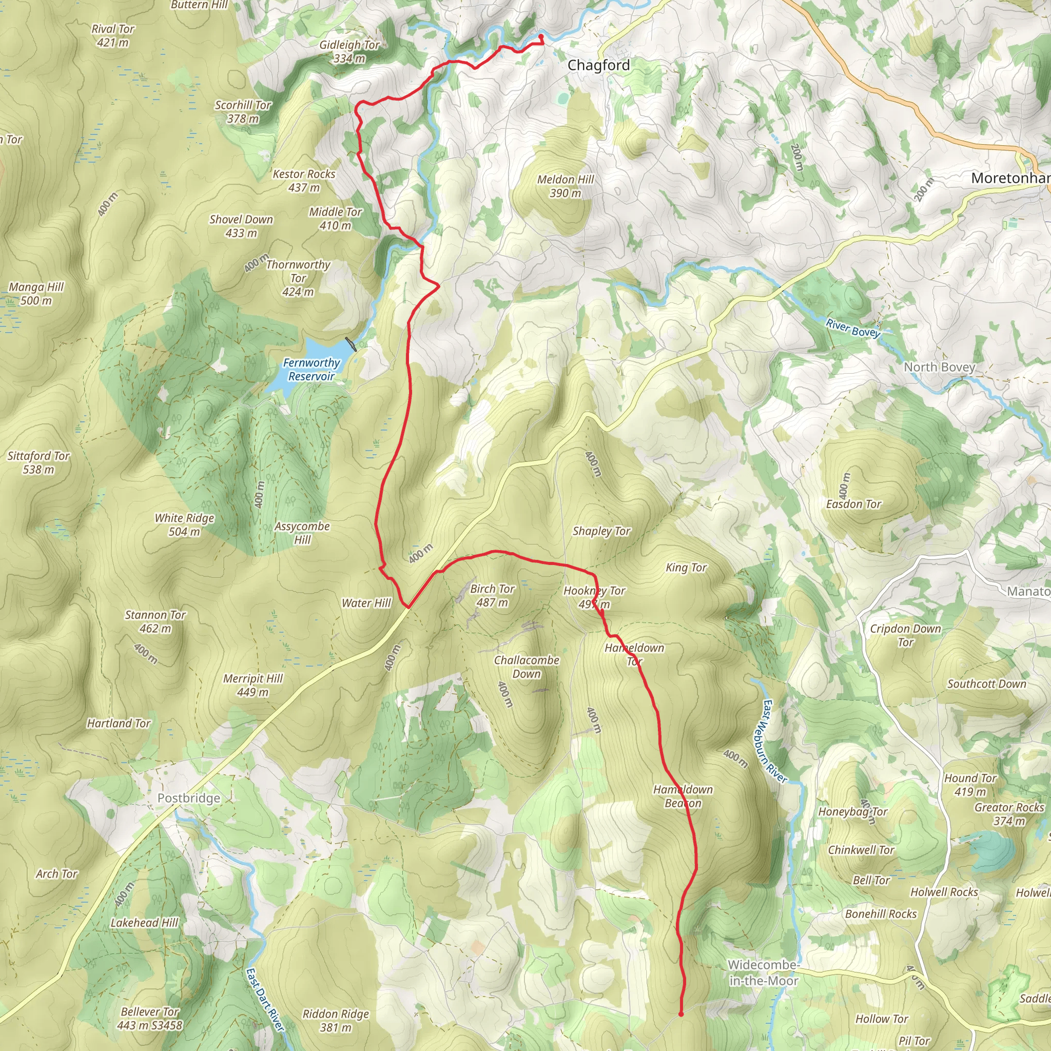 Widecombe to Chadford Walk mobile static map