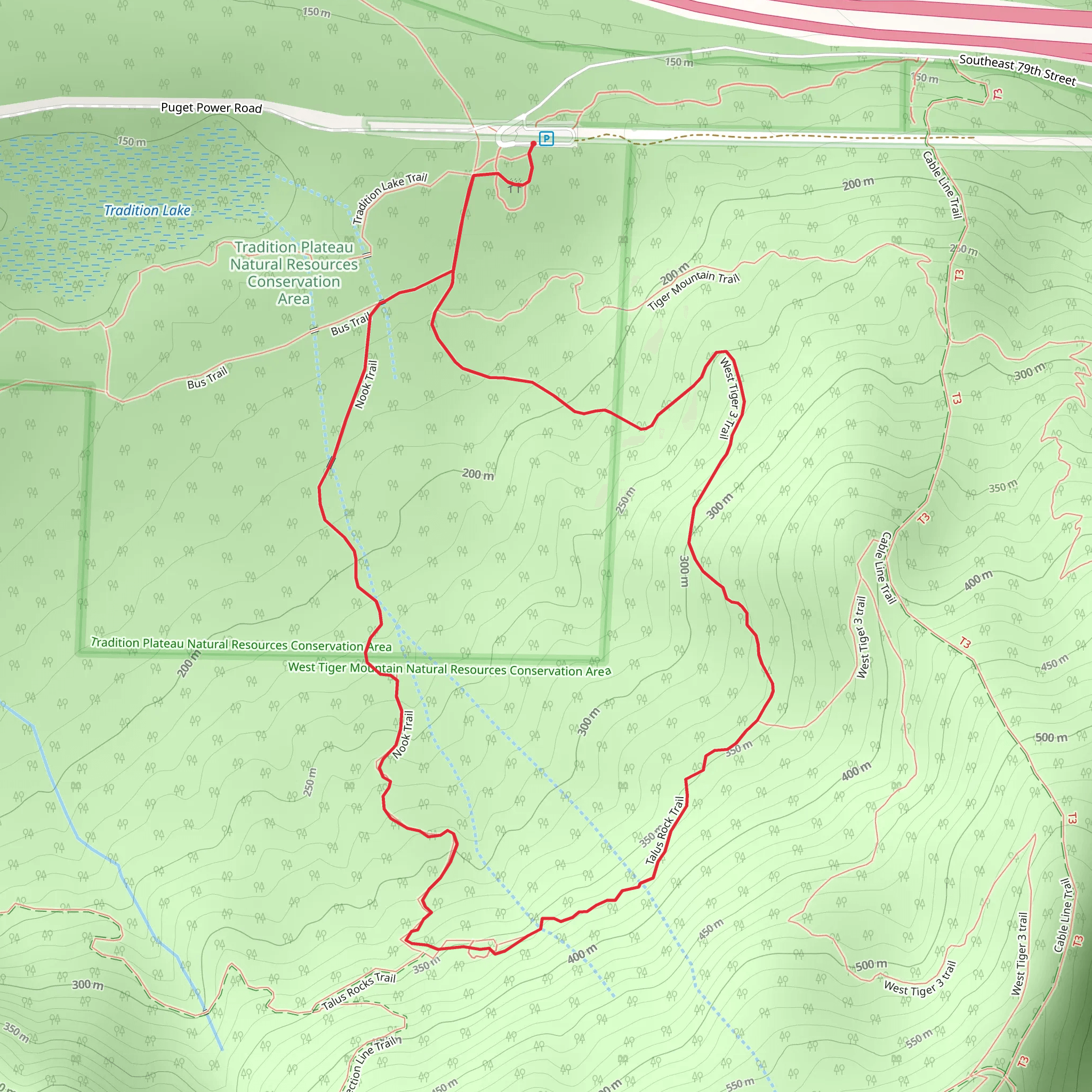 Nook and West Tiger 3 Loop Trail mobile static map