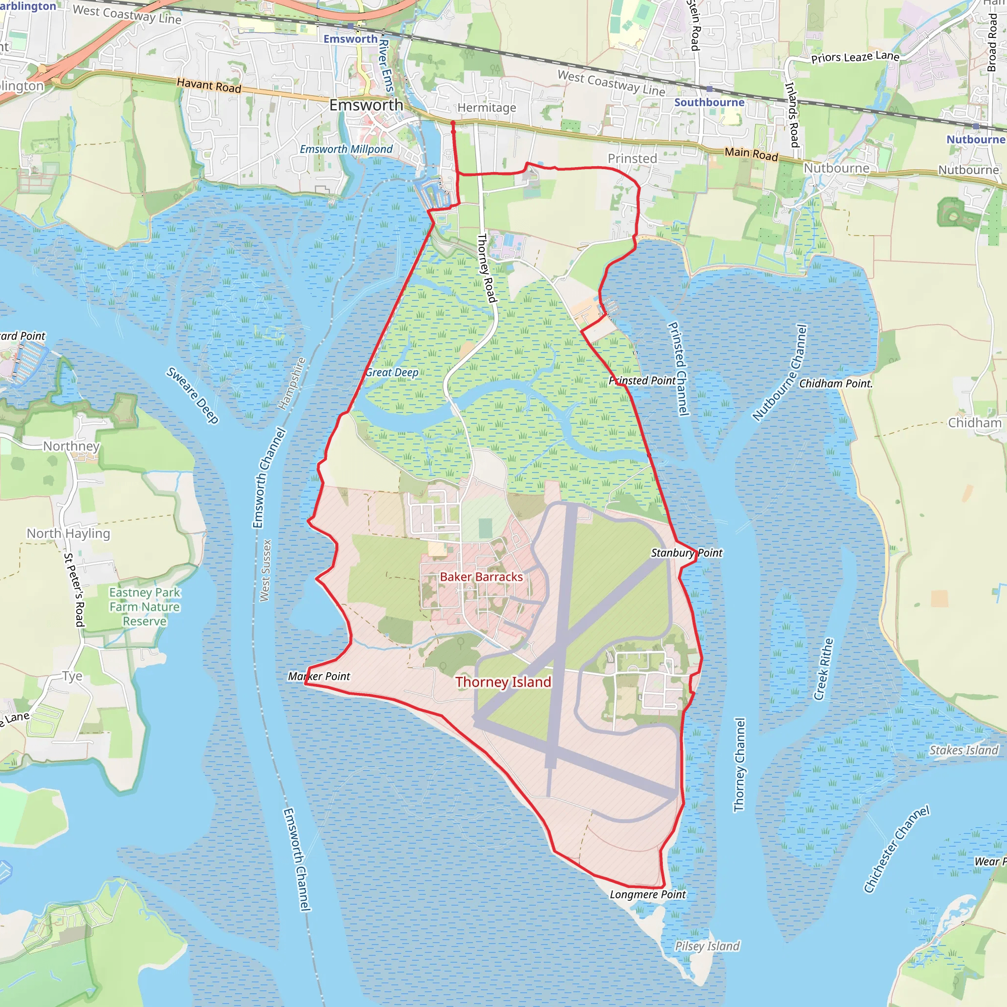 Thorney Island from Emsworth mobile static map