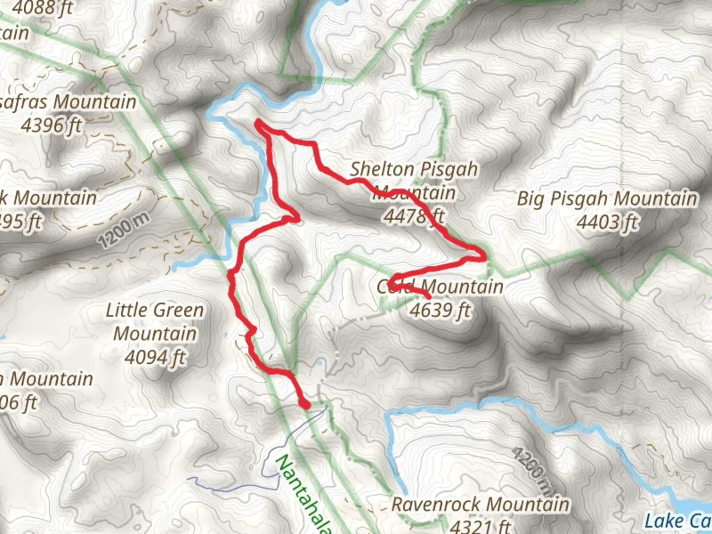 An image depicting the trail Cold Mountain, Shelton Pisgah Mountain via Panthertown Valley Trail and its surrounding area.