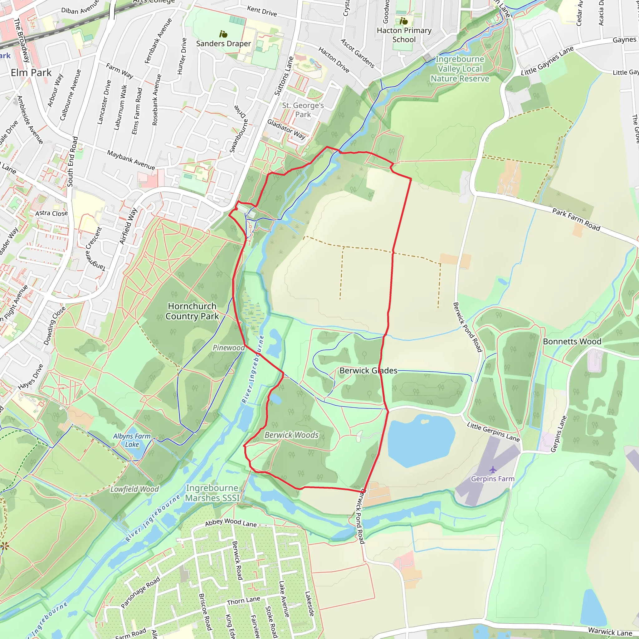 The Dell Reservoir and Berwick Glades and Woods Loop mobile static map