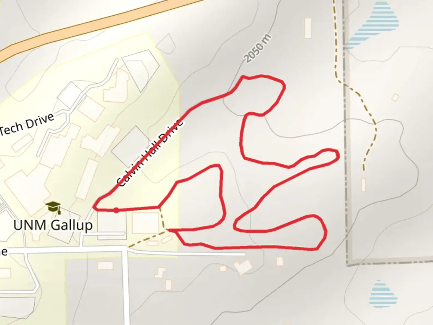 An image depicting the trail Calvin Hall Drive Loop and its surrounding area.