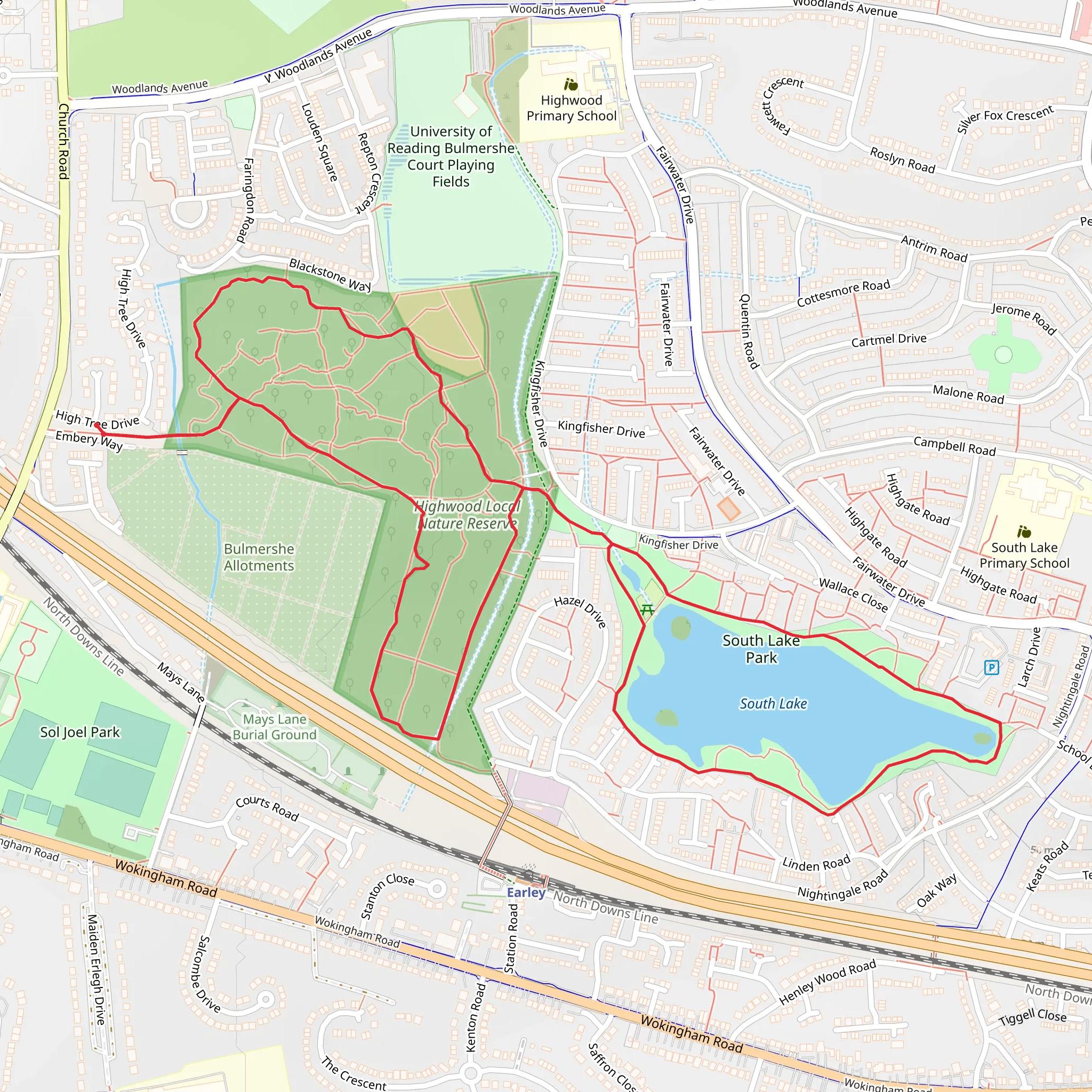 Highwood Local Nature Reserve and South Lake Park Loop mobile static map