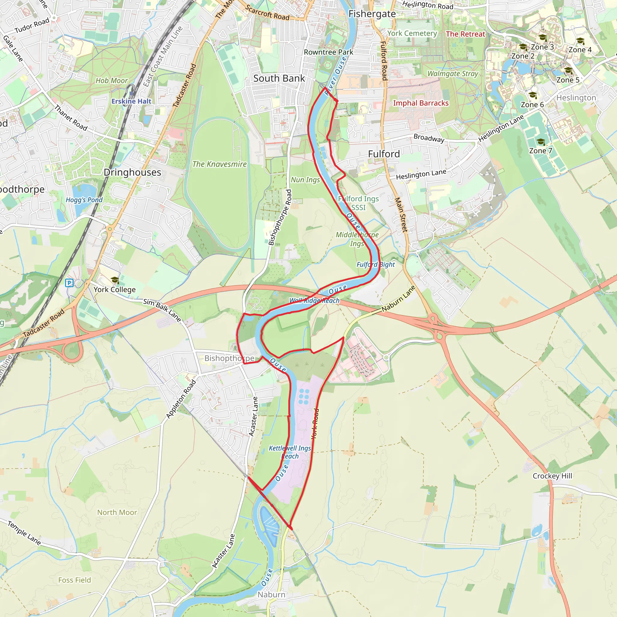 River Ouse Loop from The Millennium Bridge mobile static map