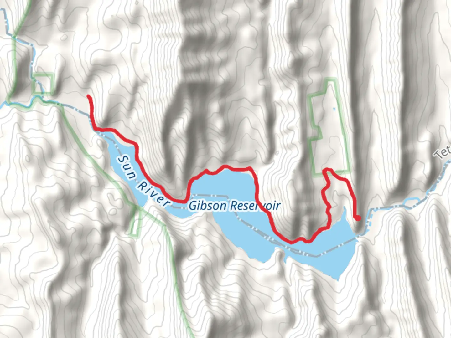 An image depicting the trail Gibson Reservoir North Shore Trail and its surrounding area.