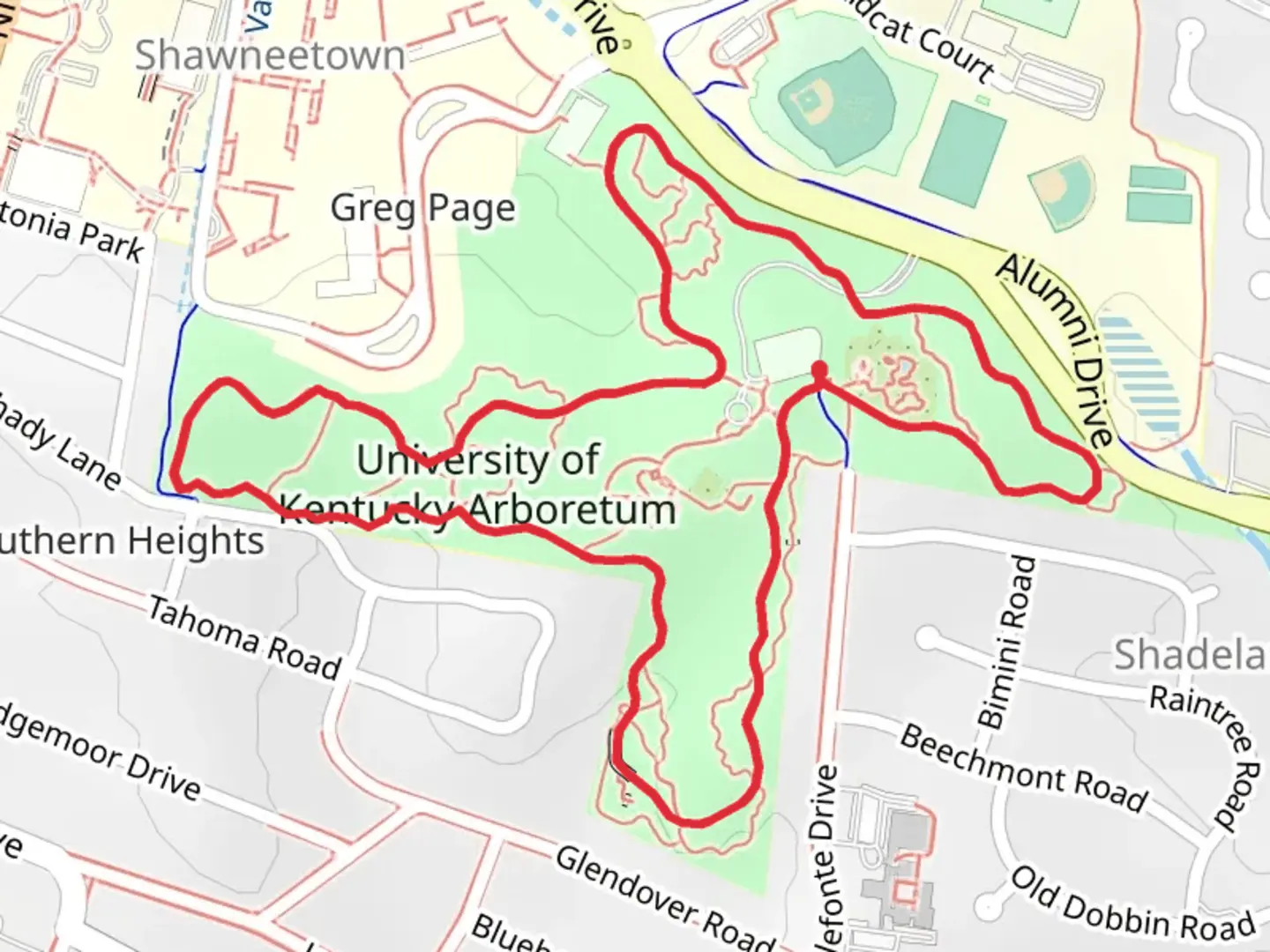 An image depicting the trail Arboretum Walking Path Loop and its surrounding area.