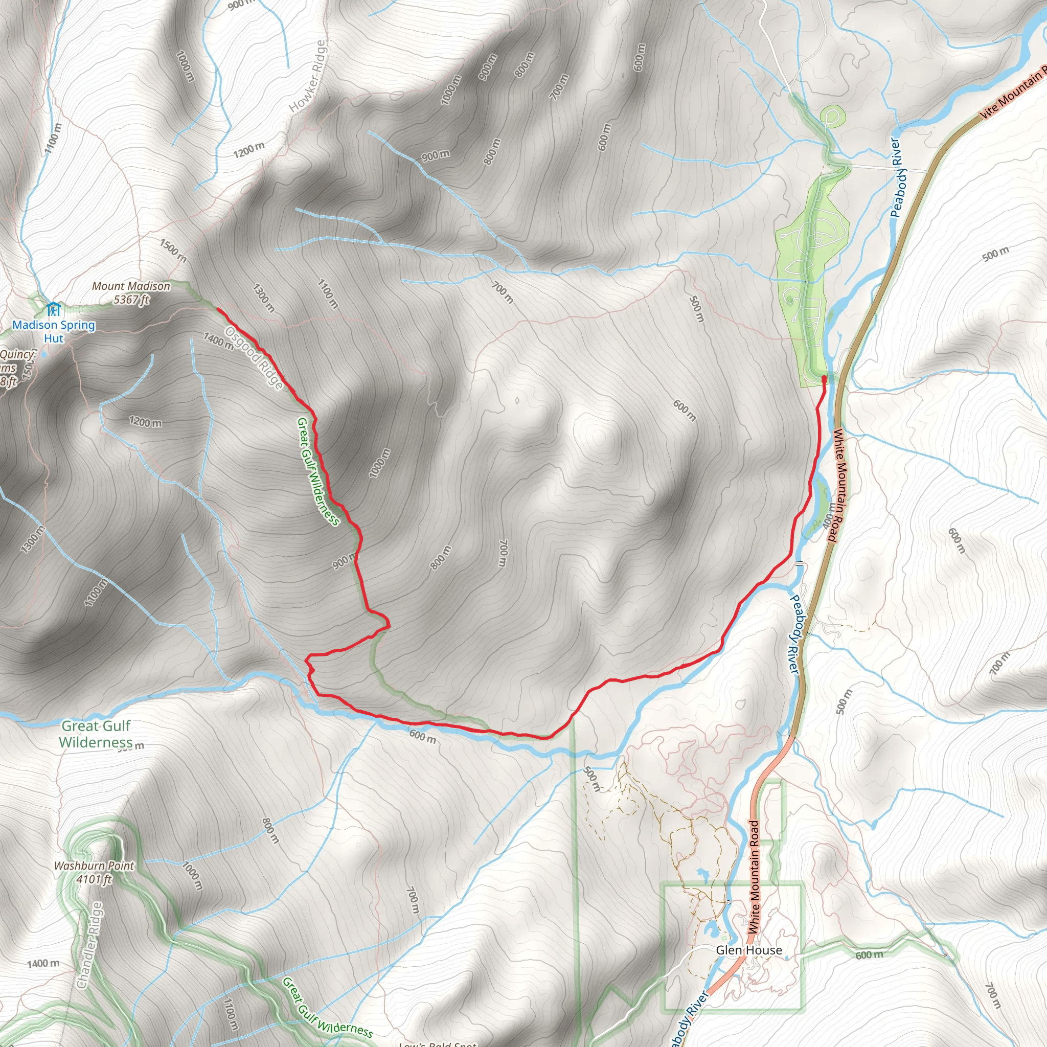 Osgood Trail via Great Gulf Trail mobile static map